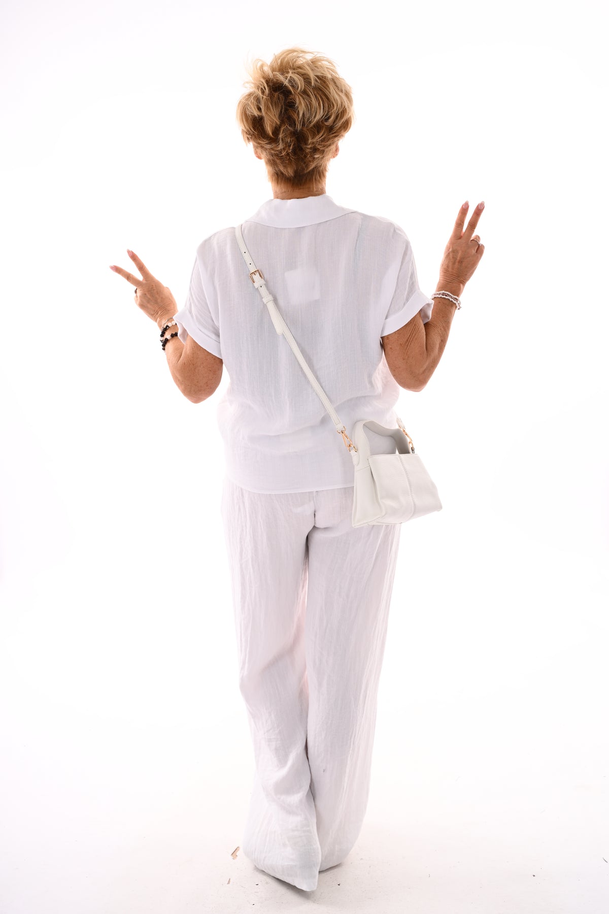 Tweedelig set blouse met knoop uni wit