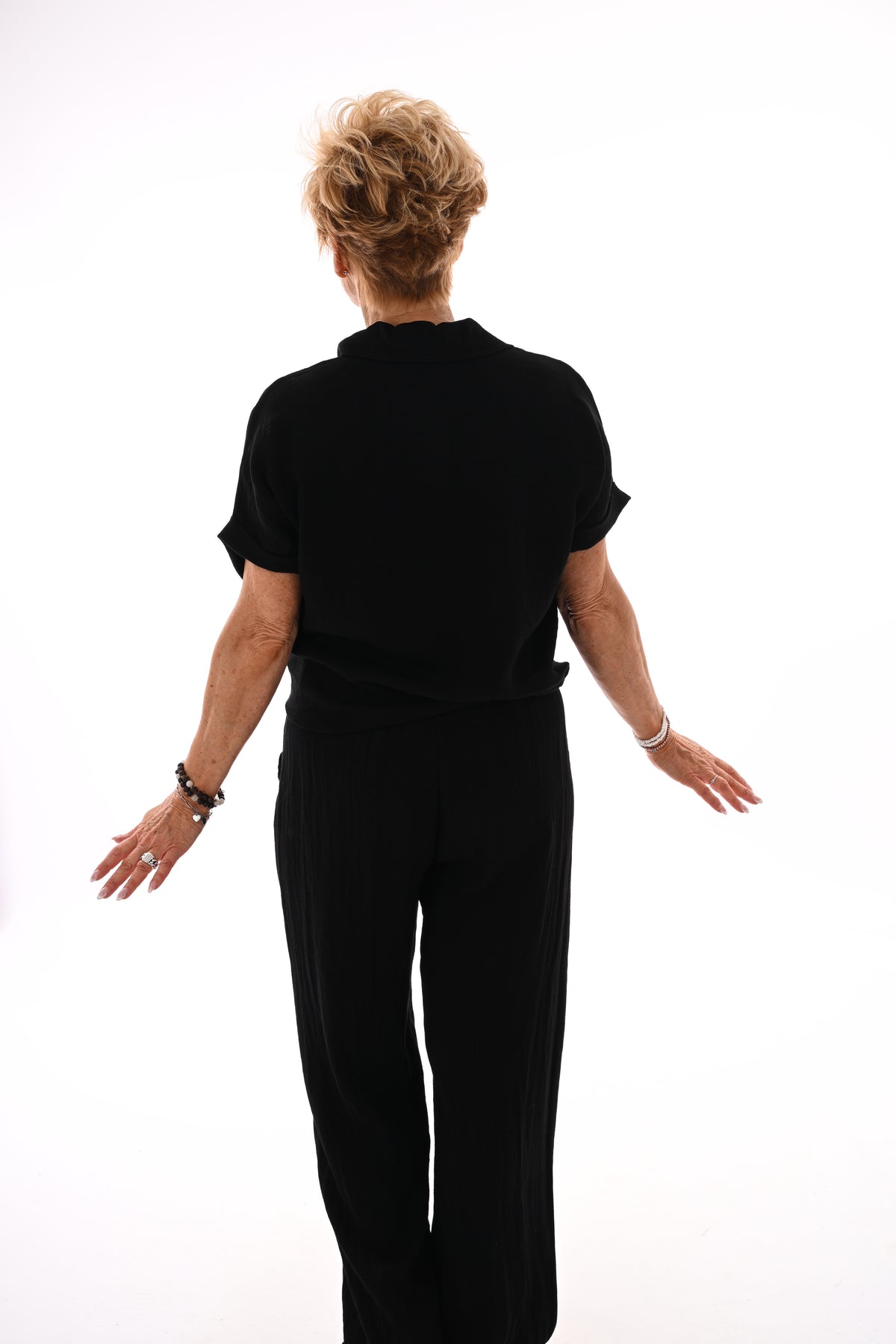 Tweedelig set blouse met knoop uni zwart