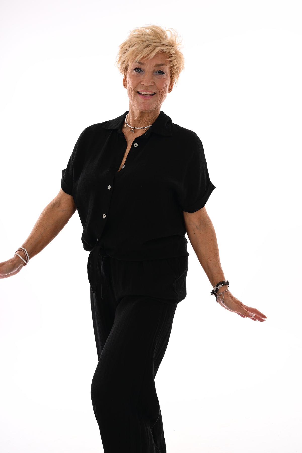 Tweedelig set blouse met knoop uni zwart