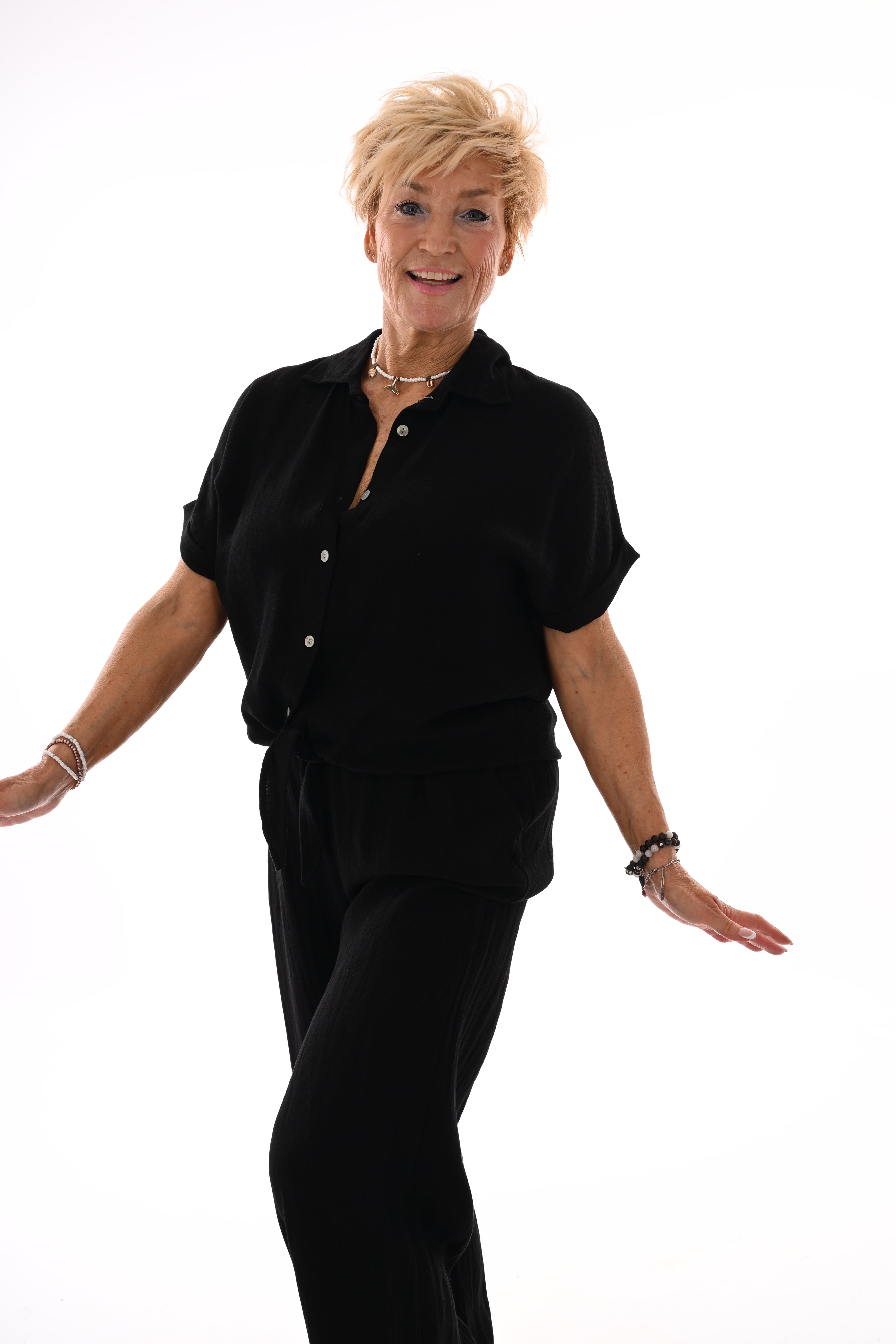 Tweedelig set blouse met knoop uni zwart