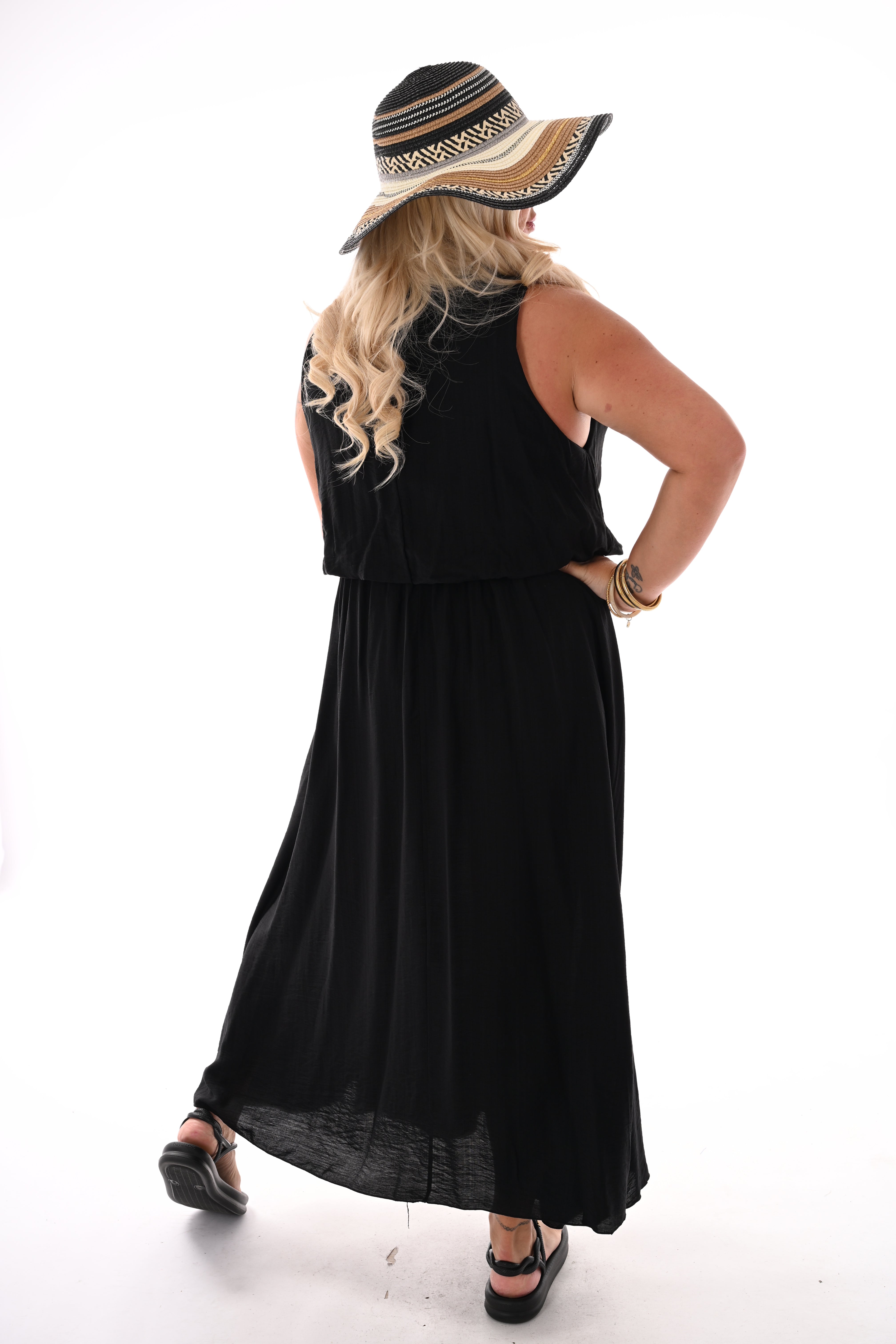 Lange jurk ballon fit uni zwart