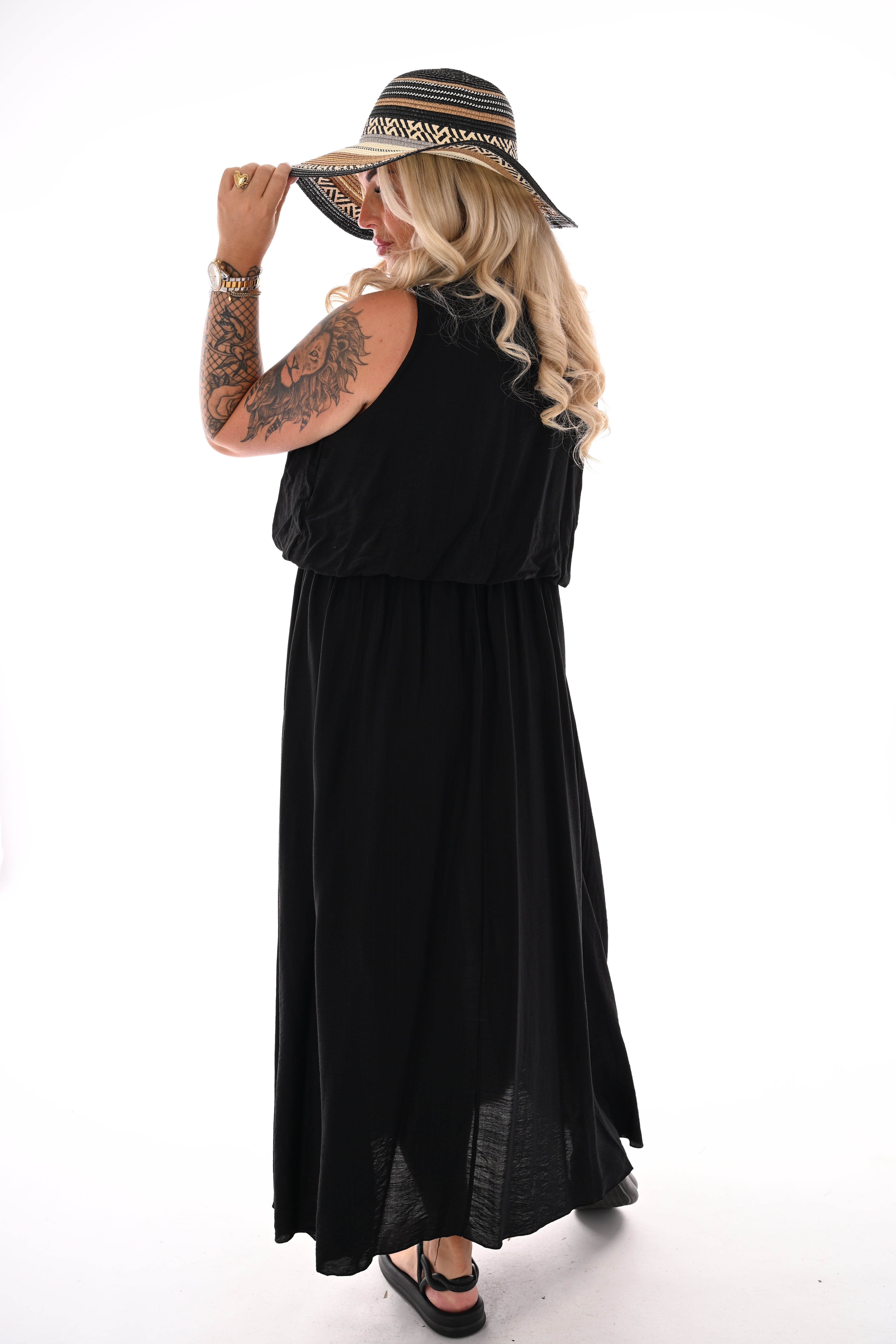 Lange jurk ballon fit uni zwart