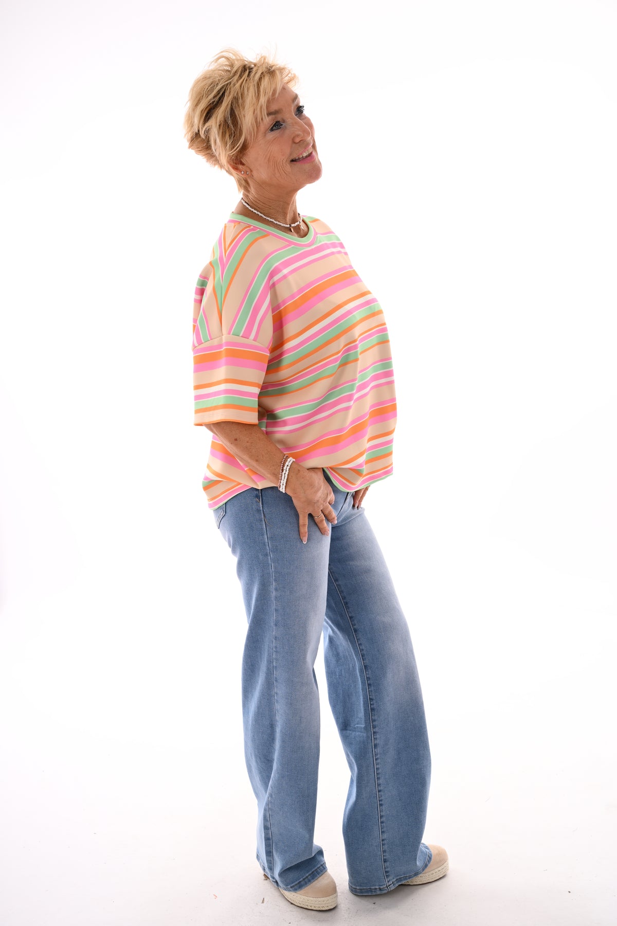 Sweatshirt strepen lichtgeel