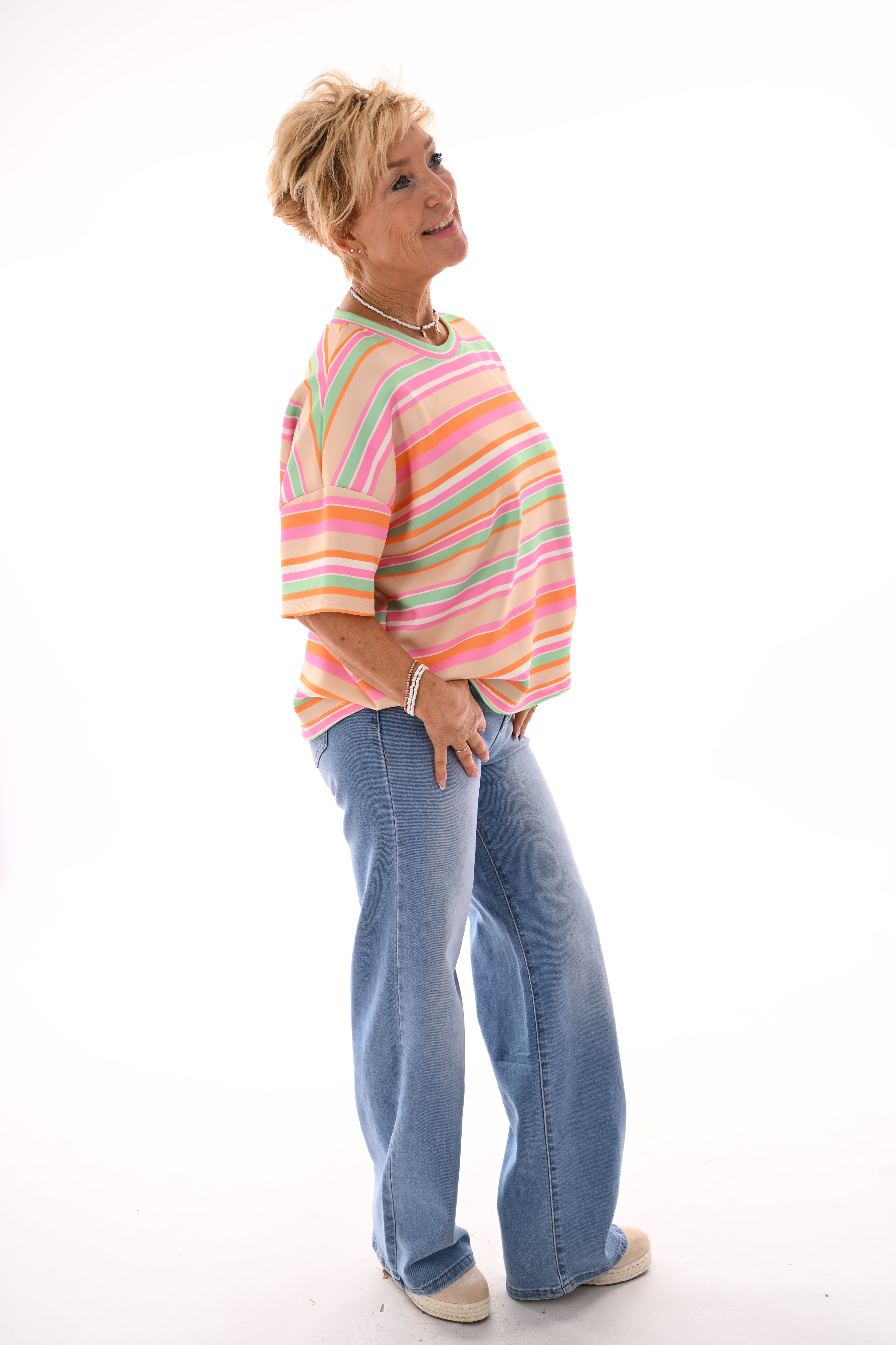Sweatshirt strepen lichtgeel