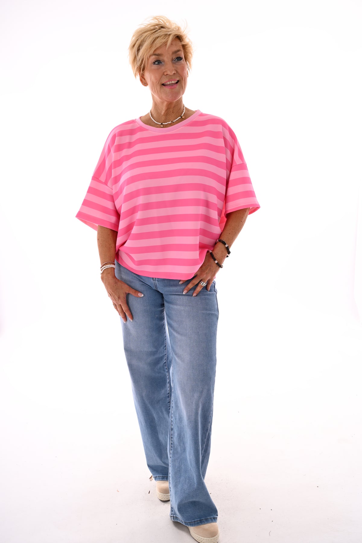 Sweatshirt strepen roze