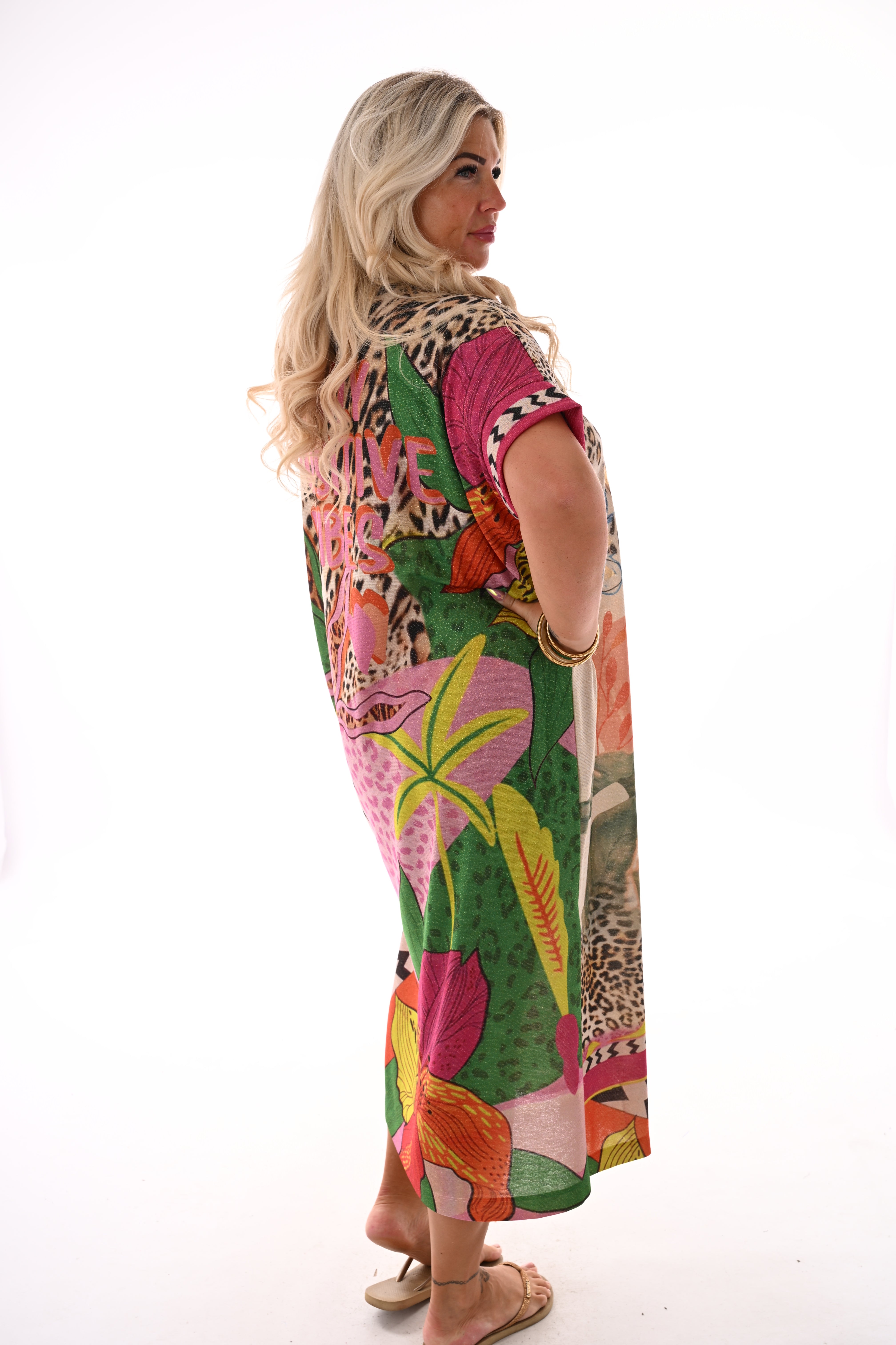 Jurk tropical koraal/groen