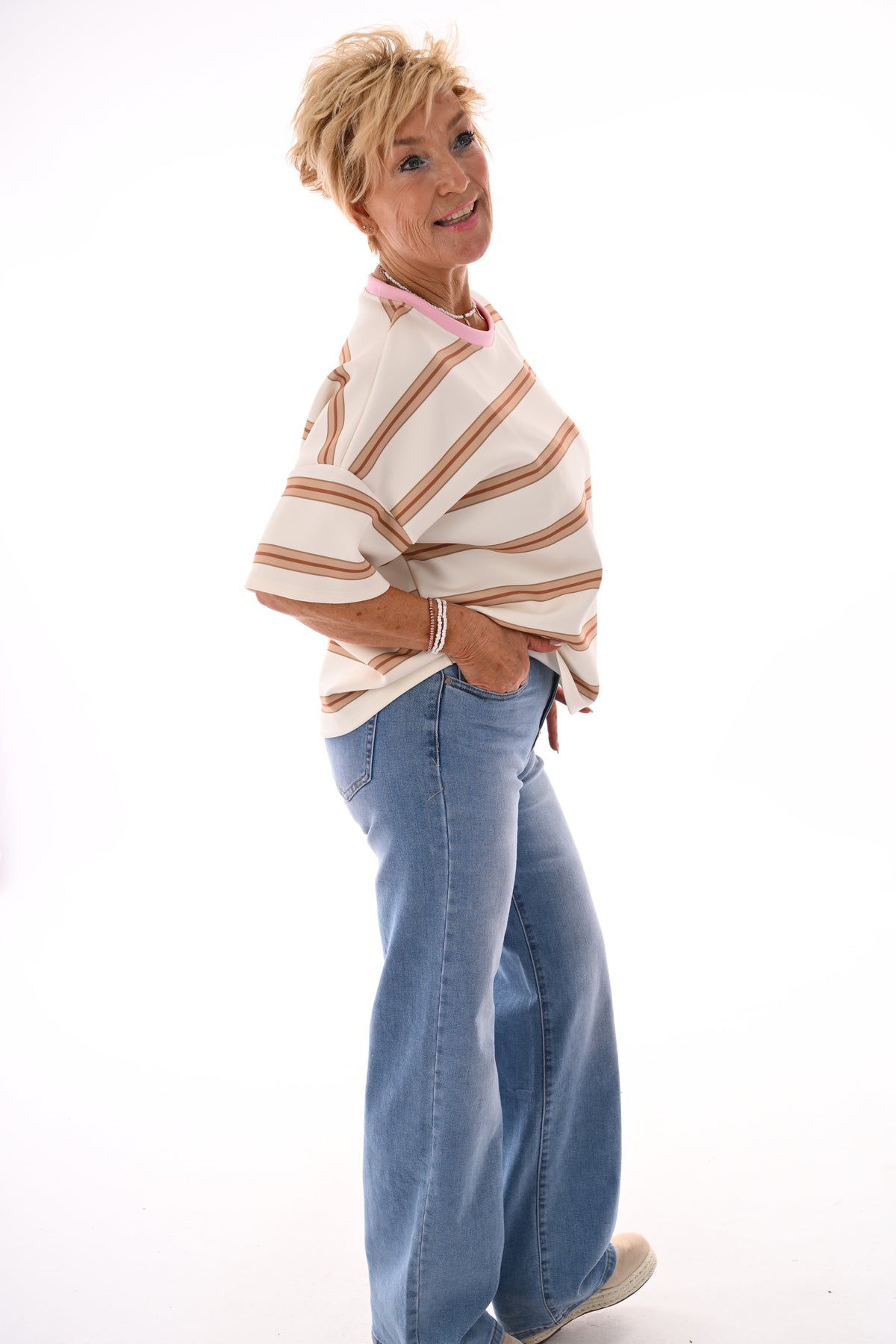 Sweatshirt strepen camel