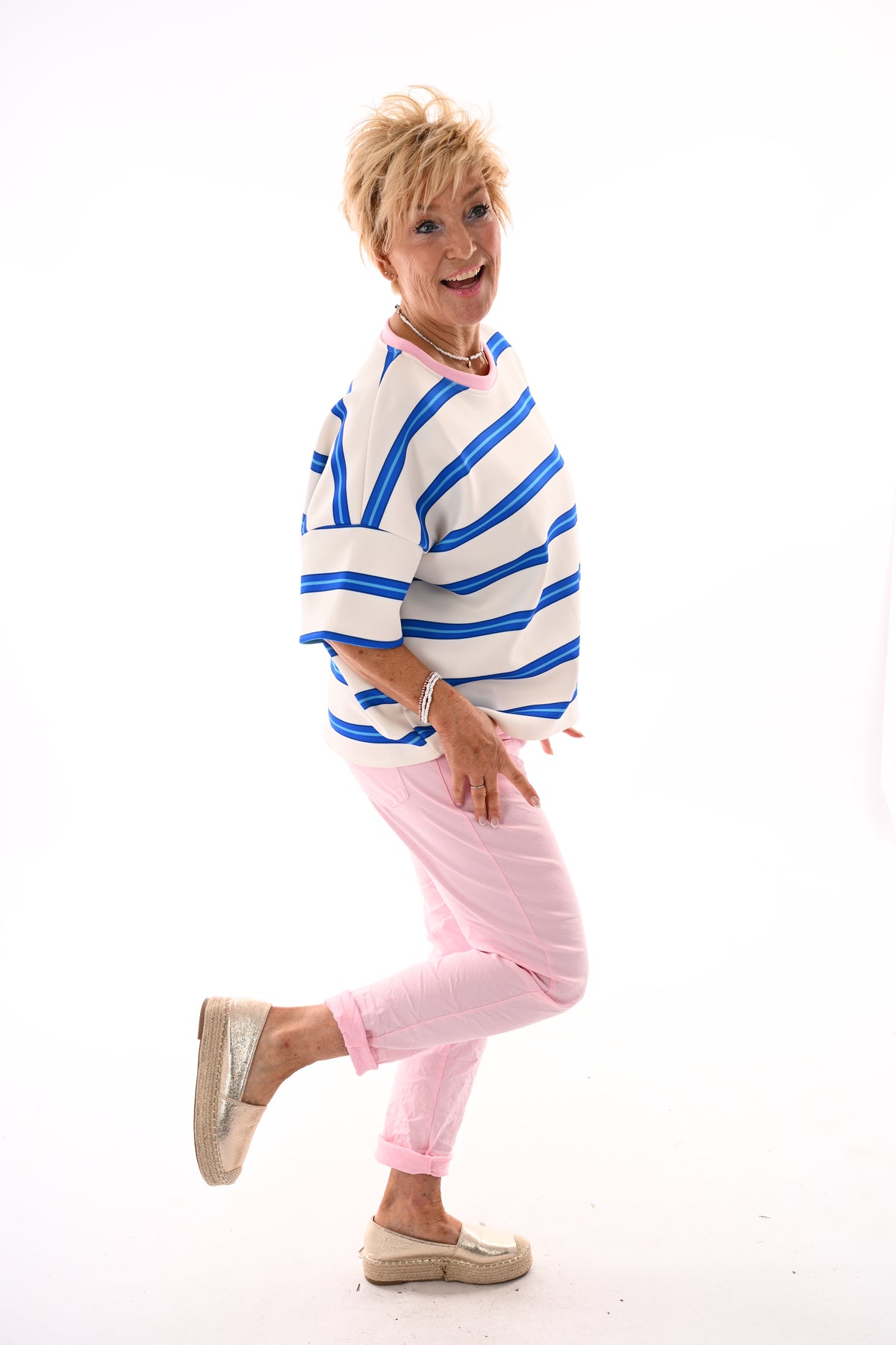 Sweatshirt strepen kobaltblauw