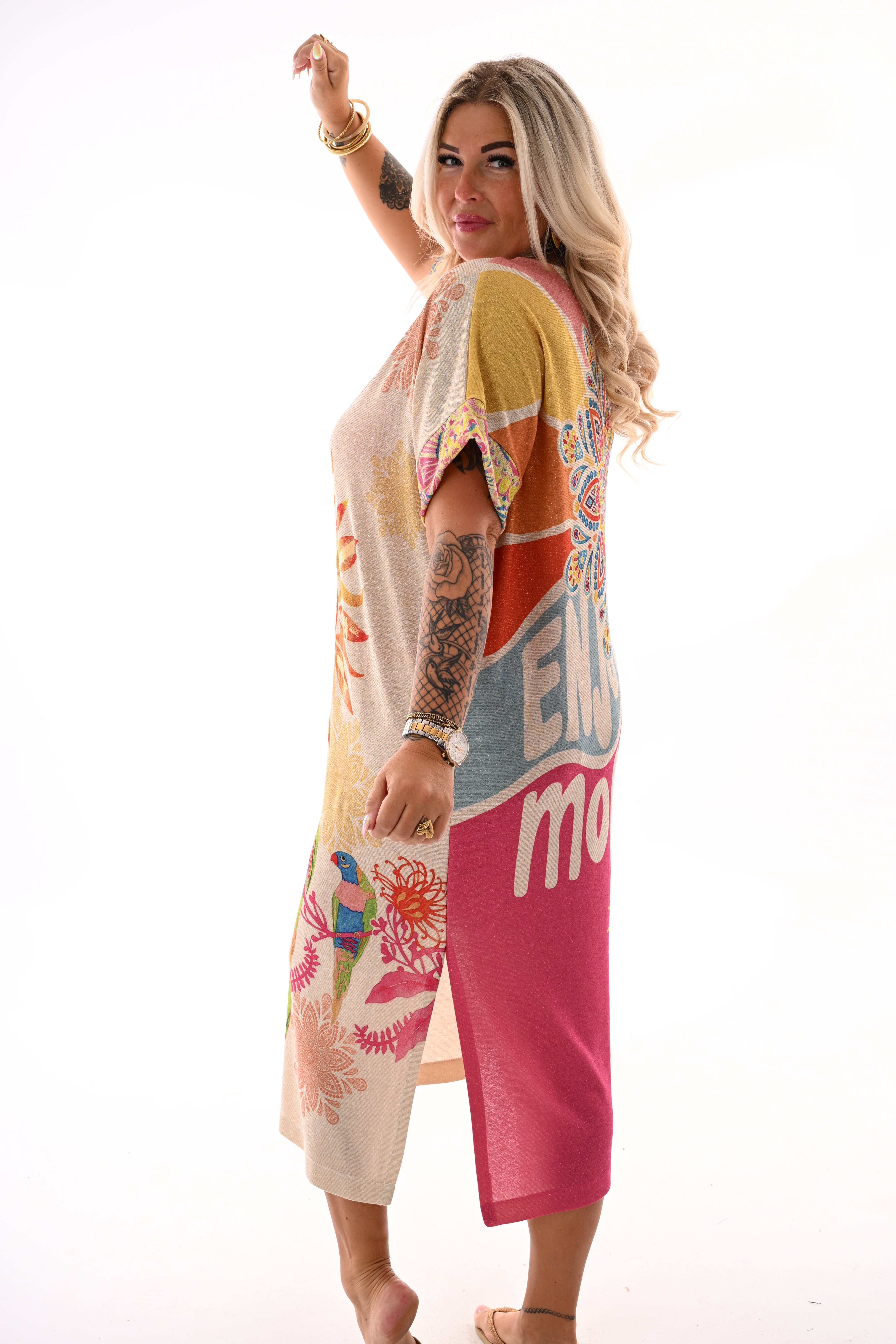 Jurk tropical oranje/roze