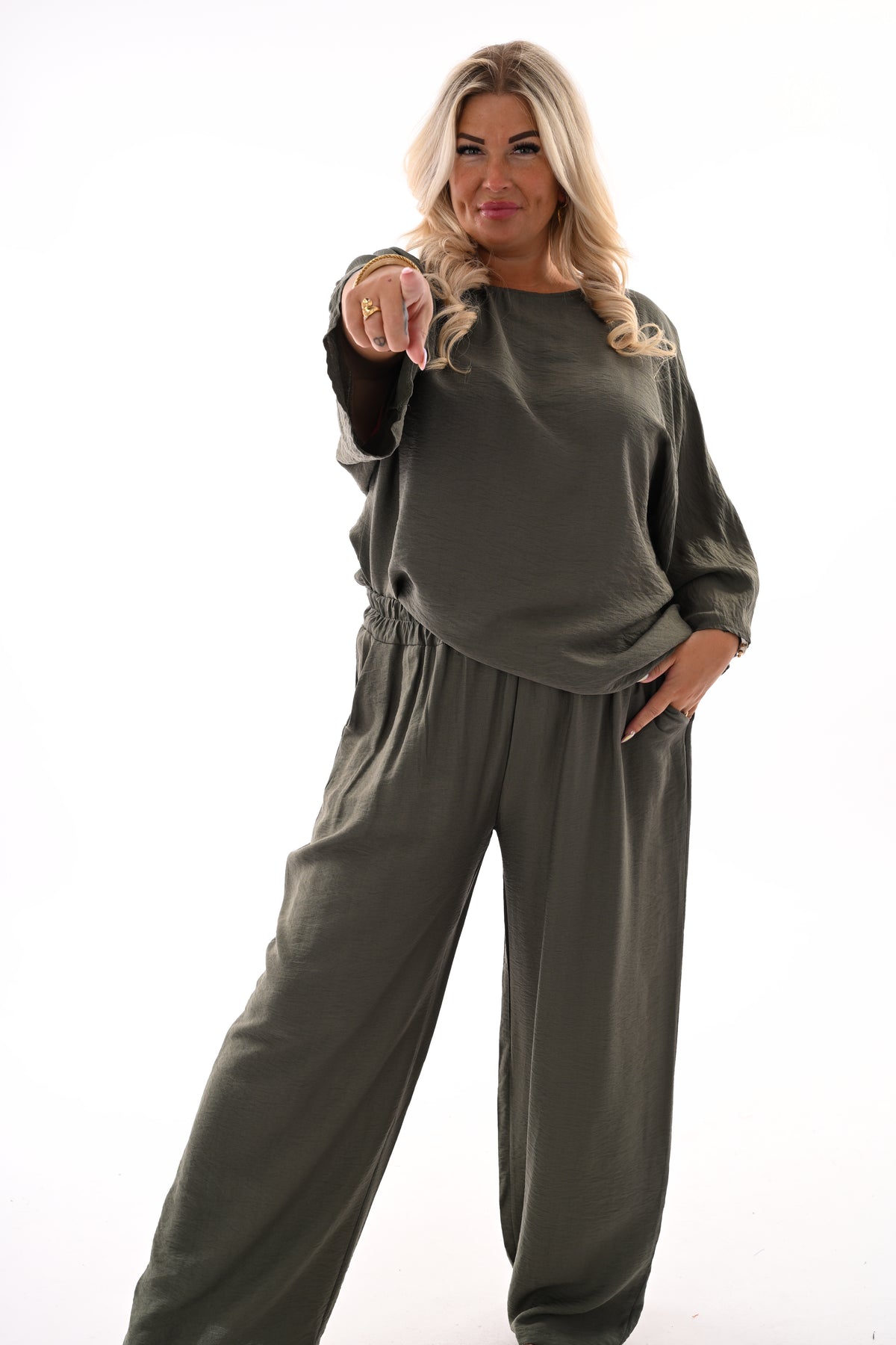 Tweedelig basic set legergroen
