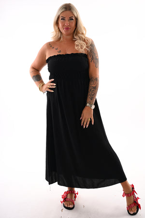 Off-shoulder jurk met smock zwart