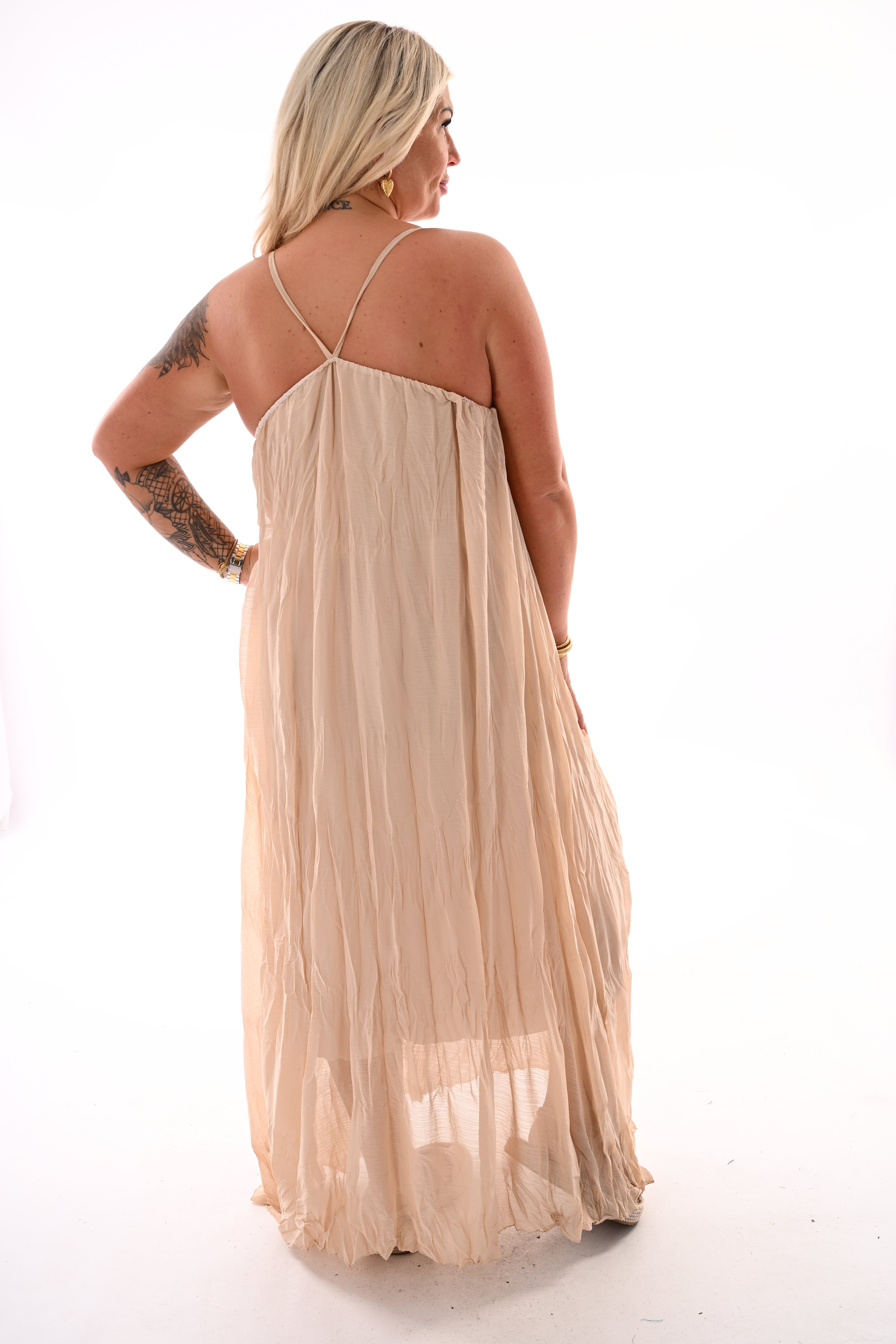 Maxi jurk gekruiste bandjes beige