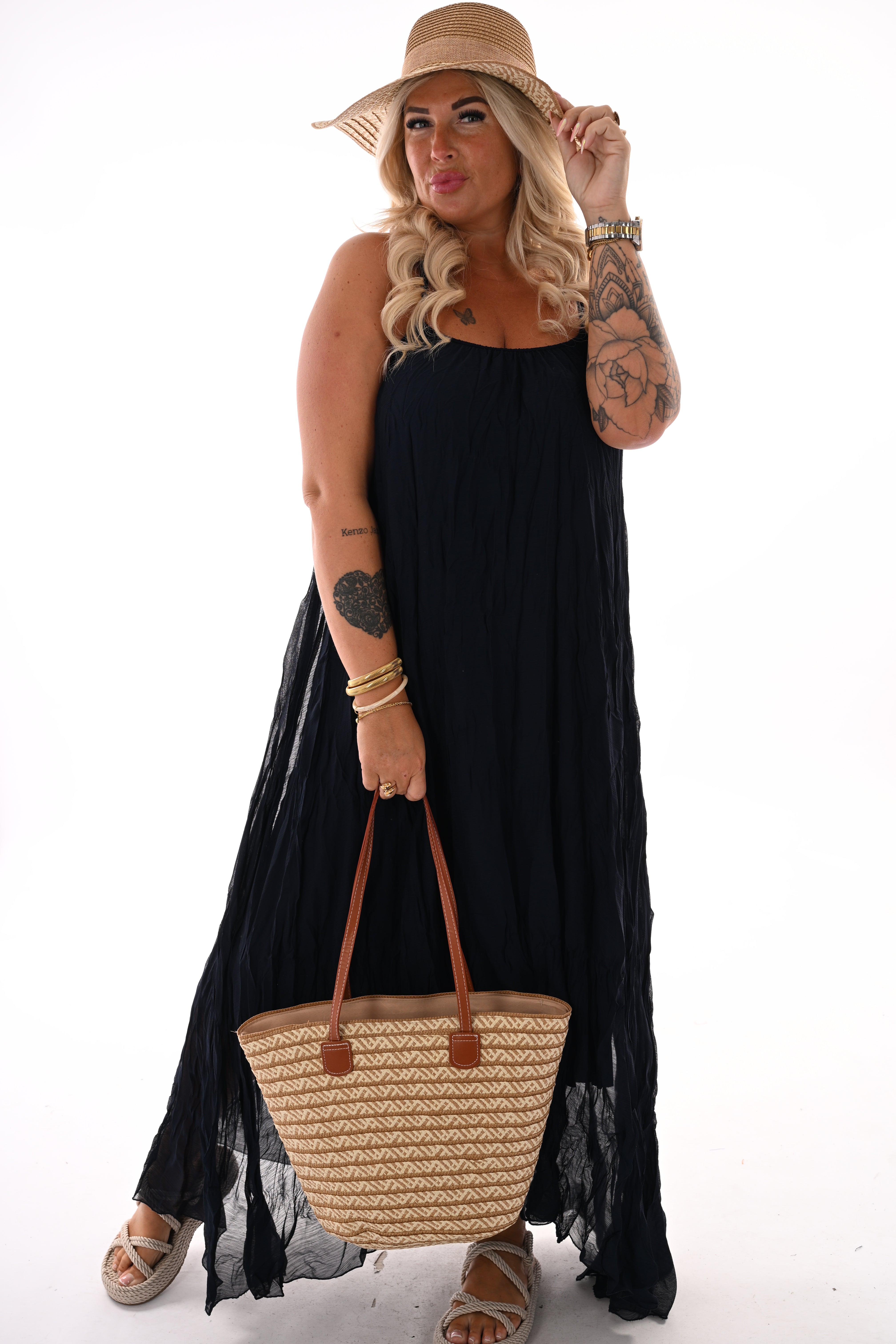 Maxi jurk gekruiste bandjes marineblauw