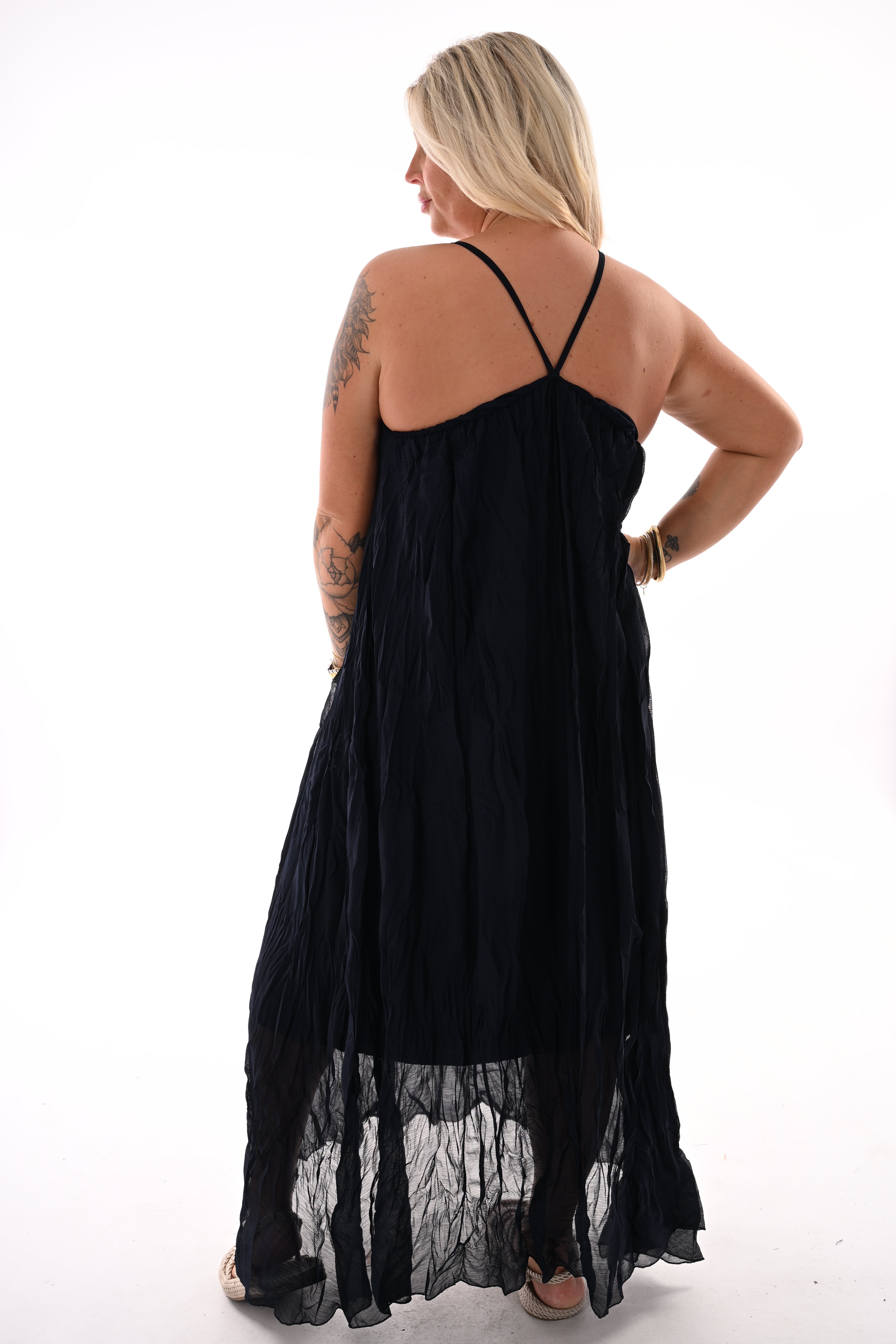 Maxi jurk gekruiste bandjes marineblauw