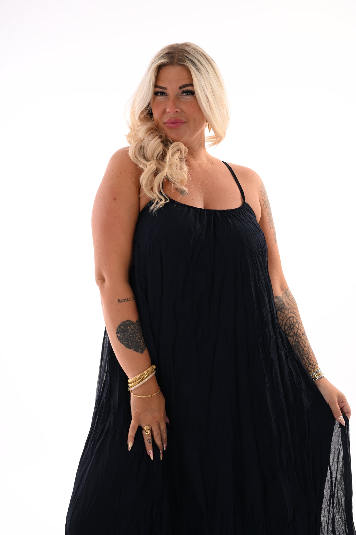 Maxi jurk gekruiste bandjes marineblauw