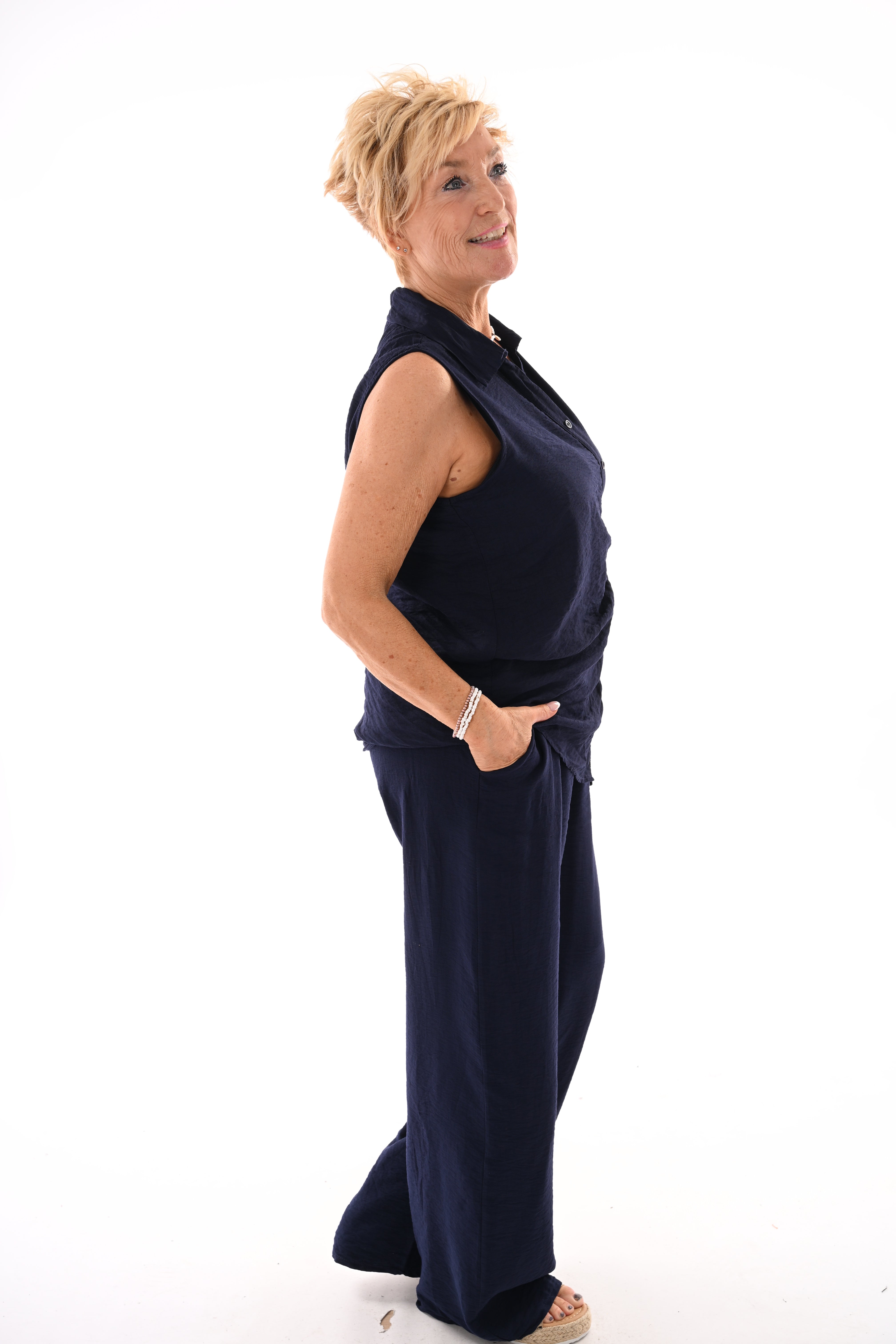 Tweedelig set gilet overslag uni marineblauw
