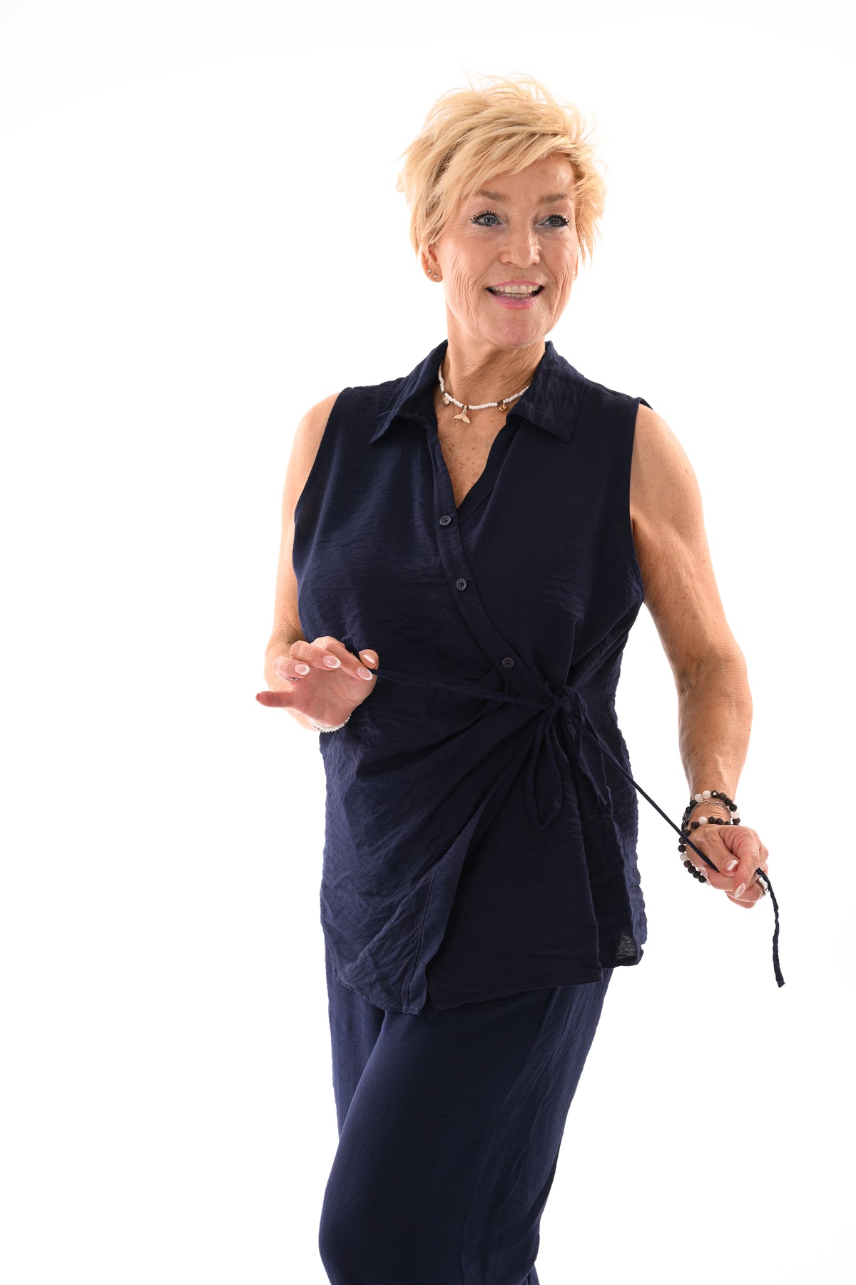 Tweedelig set gilet overslag uni marineblauw