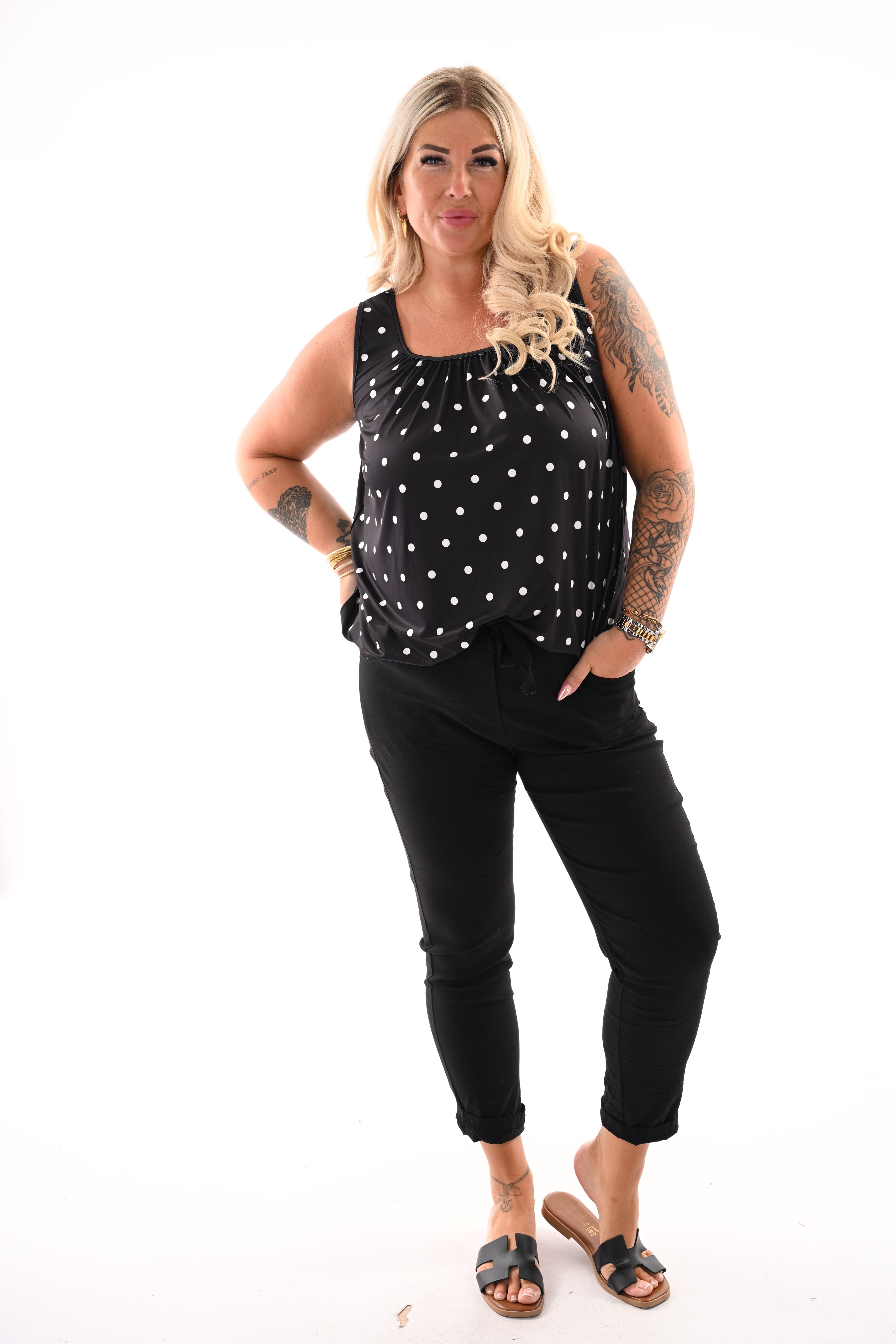 Top dots mouwloos zwart
