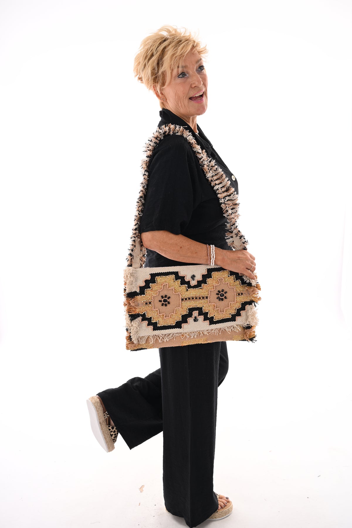 Tweedelig set doorknoop blouse met ceintuur zwart