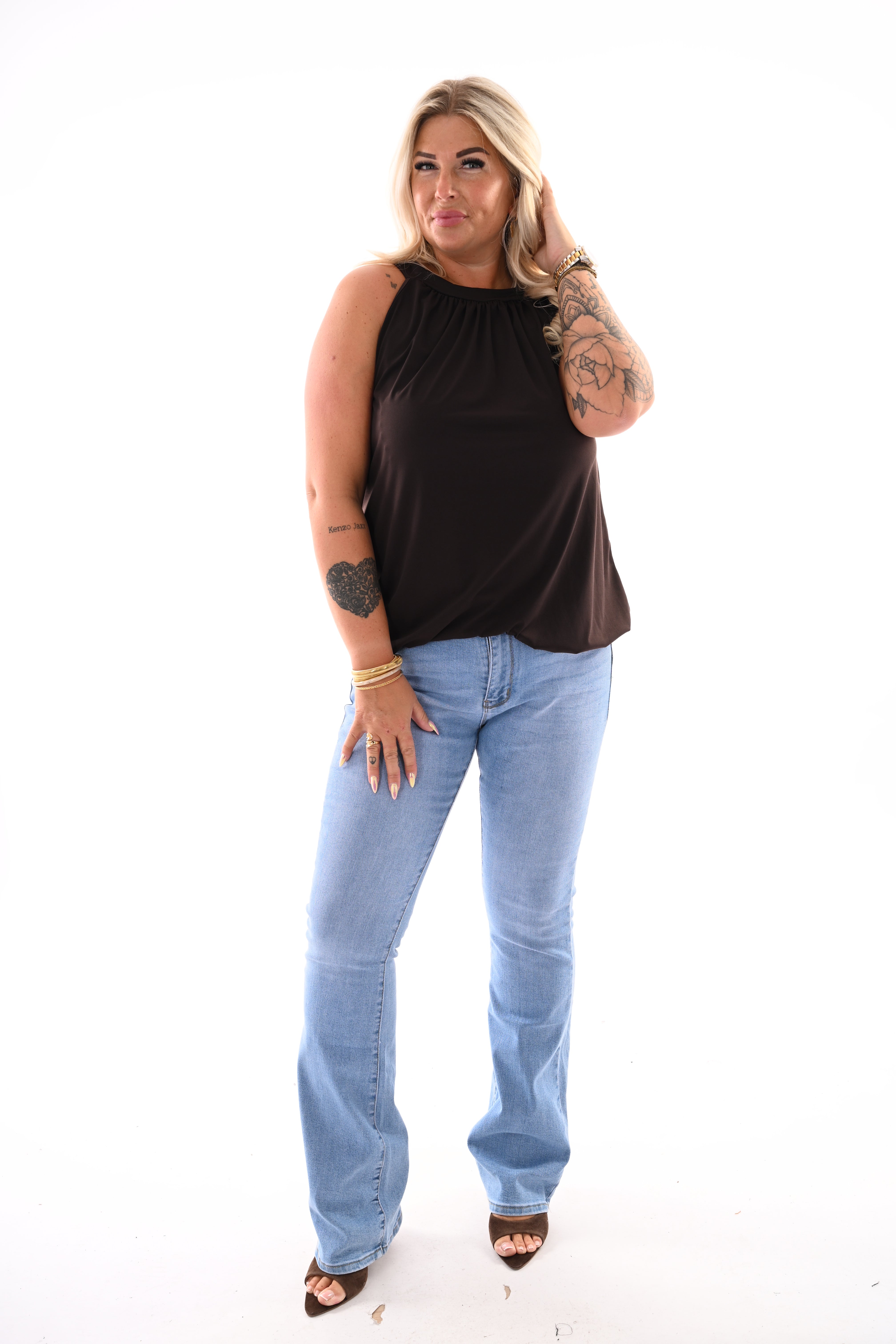 Halter top uni donkerbruin