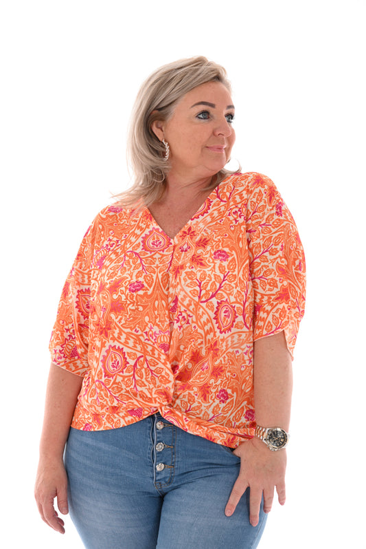 Top met knoop detail barok oranje