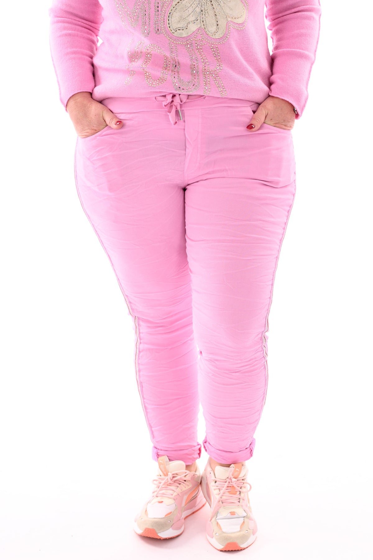 Stretchbroek met glitterbies roze