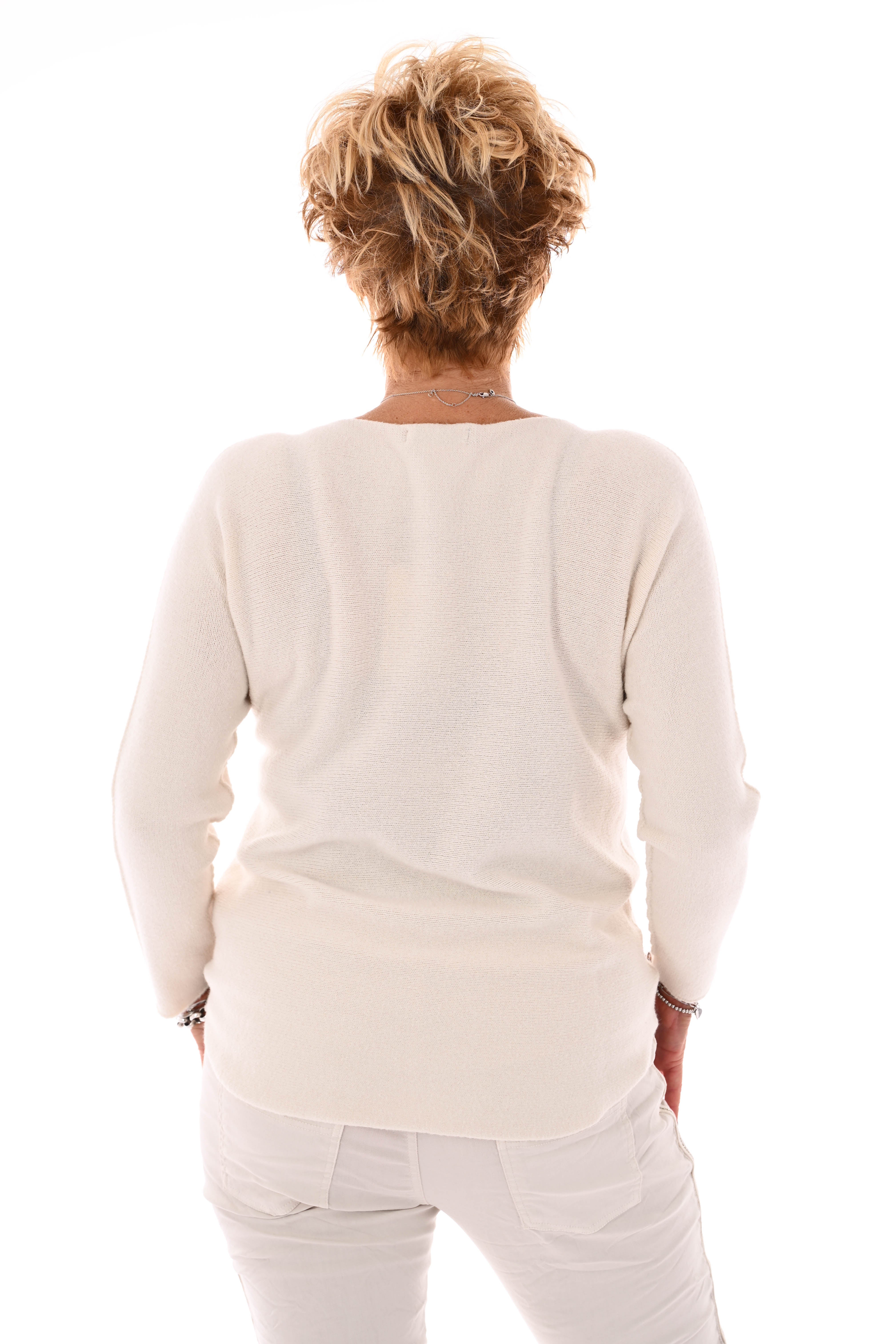 Trui bloem met strass creme