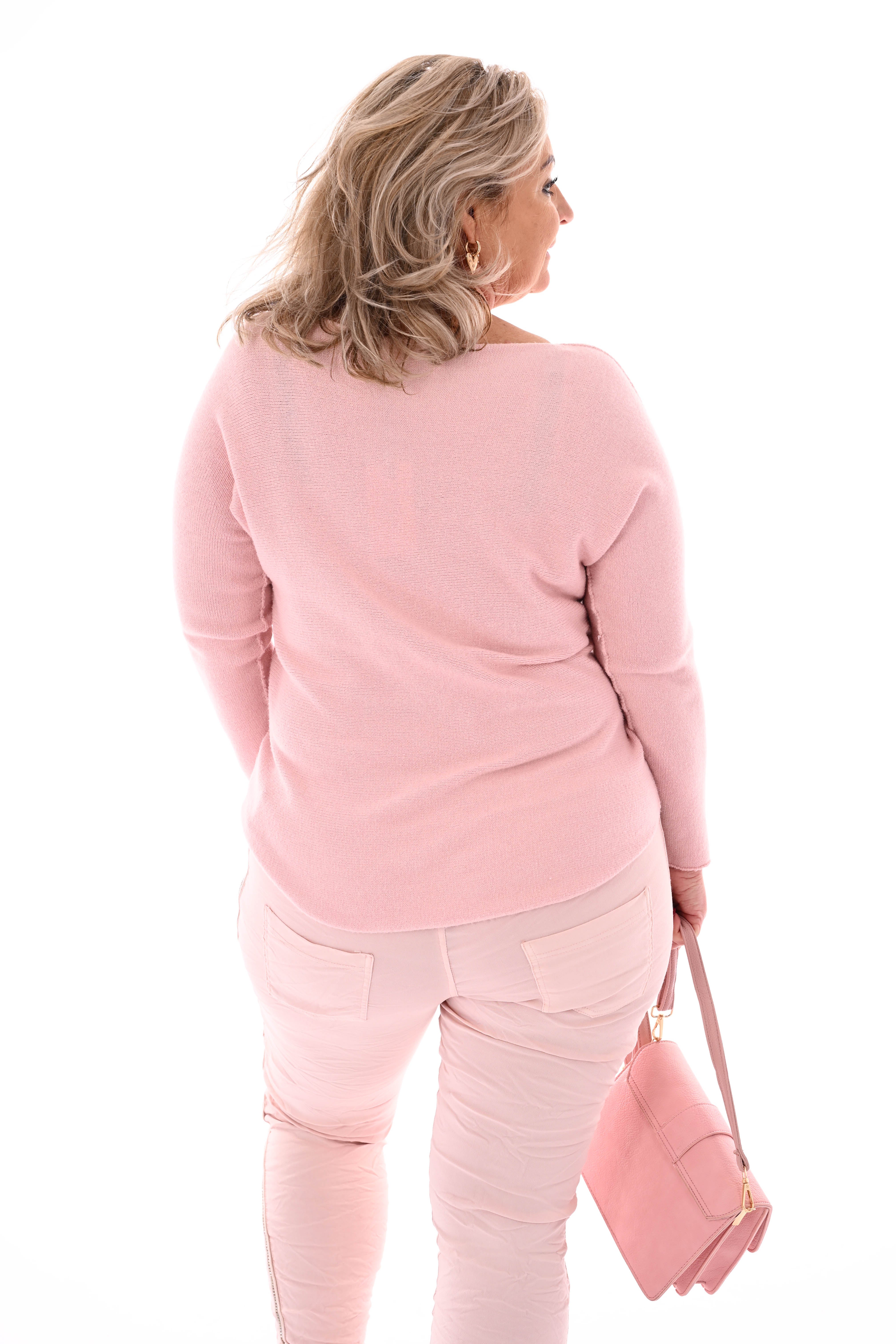 Trui bloem met strass oudroze