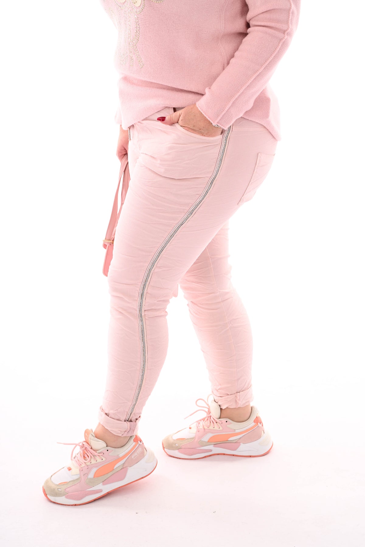 Stretchbroek met glitterbies oudroze