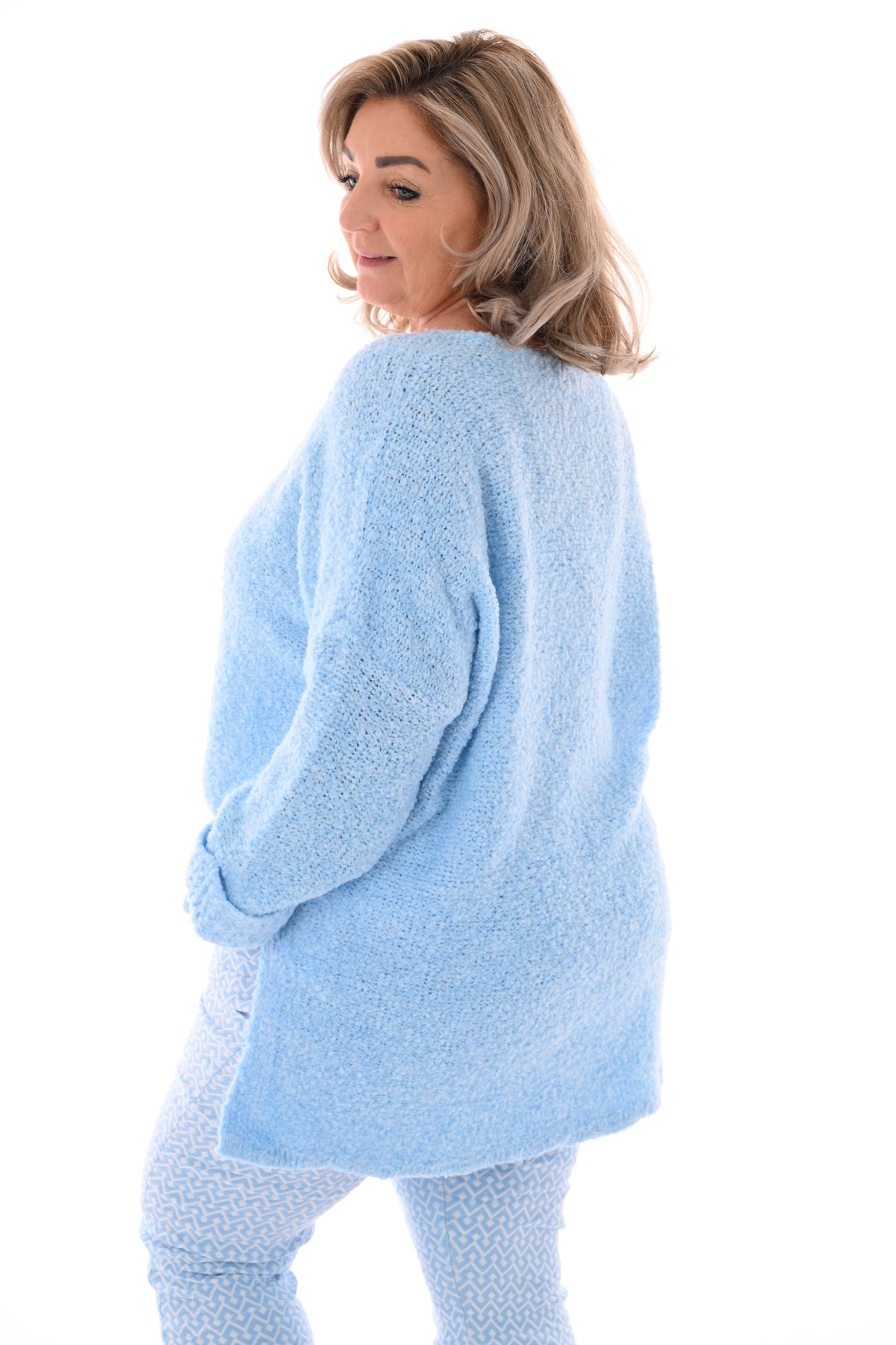 Boucle trui ronde hals lichtblauw