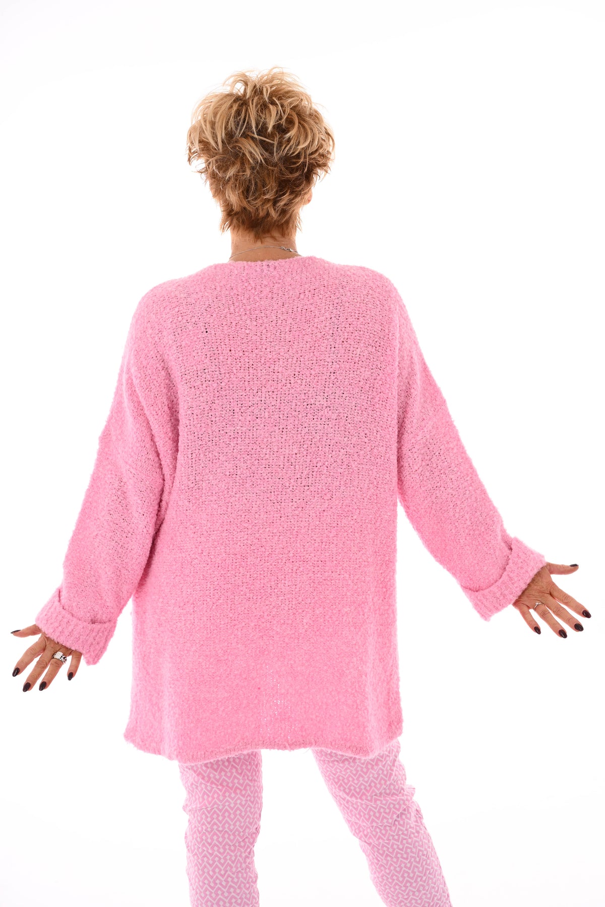 Boucle trui ronde hals roze