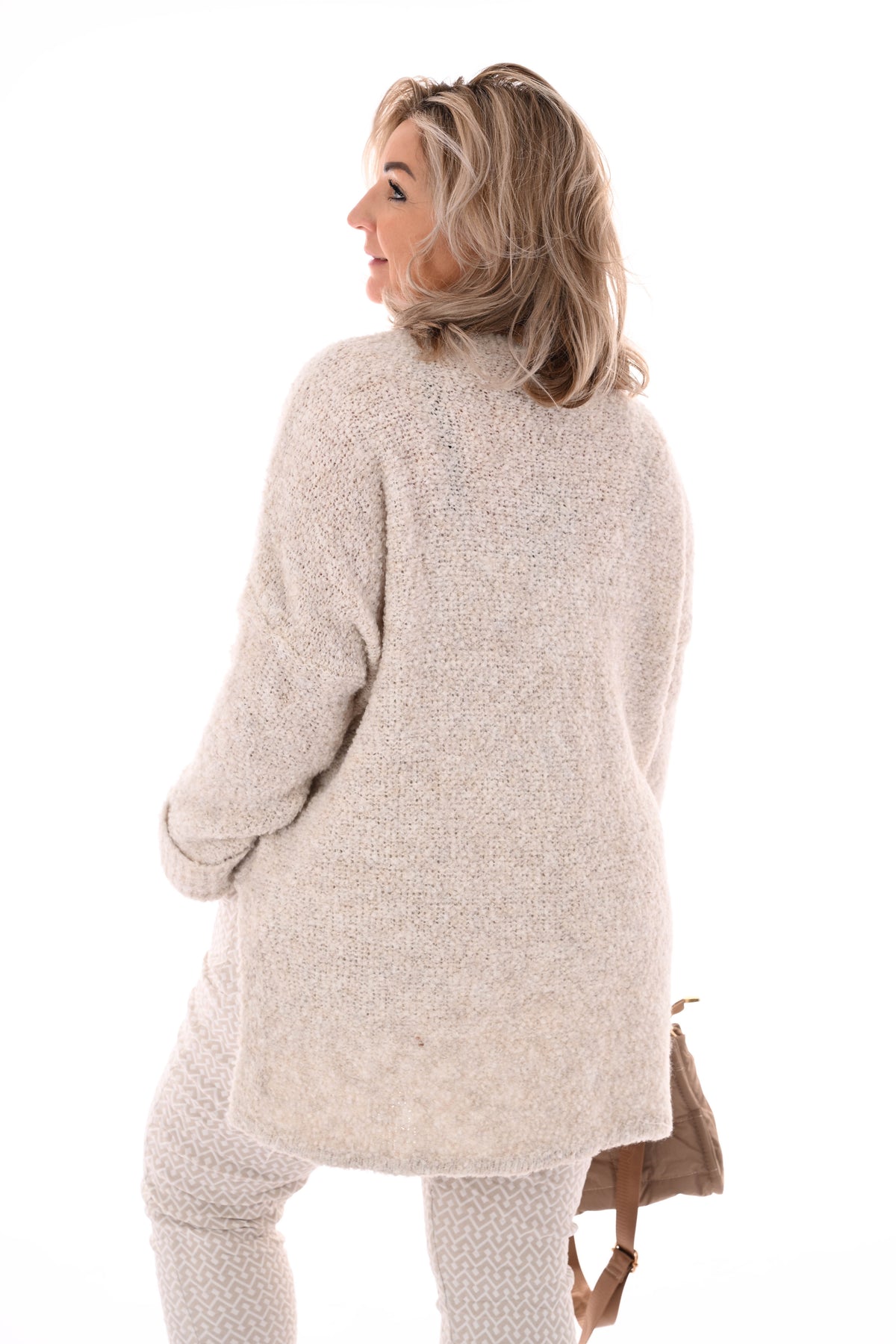 Boucle trui ronde hals beige