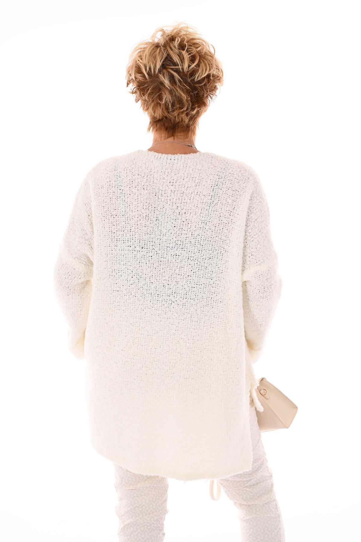 Boucle trui ronde hals roomwit