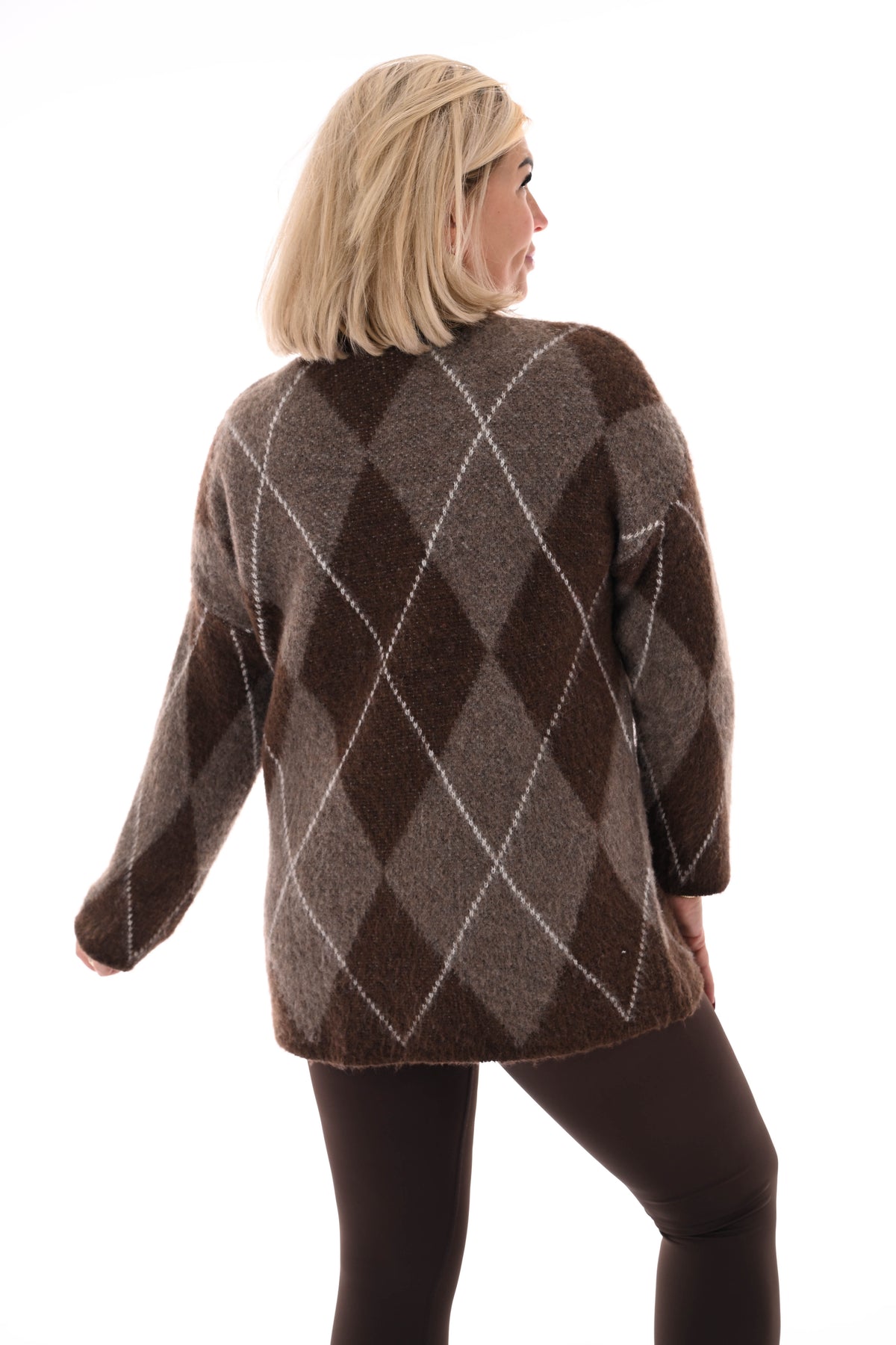 Trui ruit ronde hals bruin