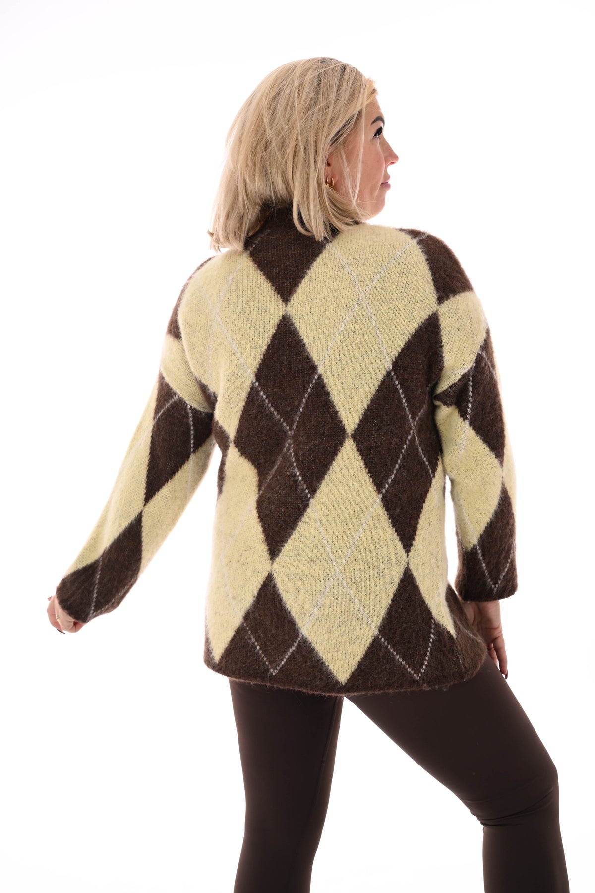 Trui ruit ronde hals geel