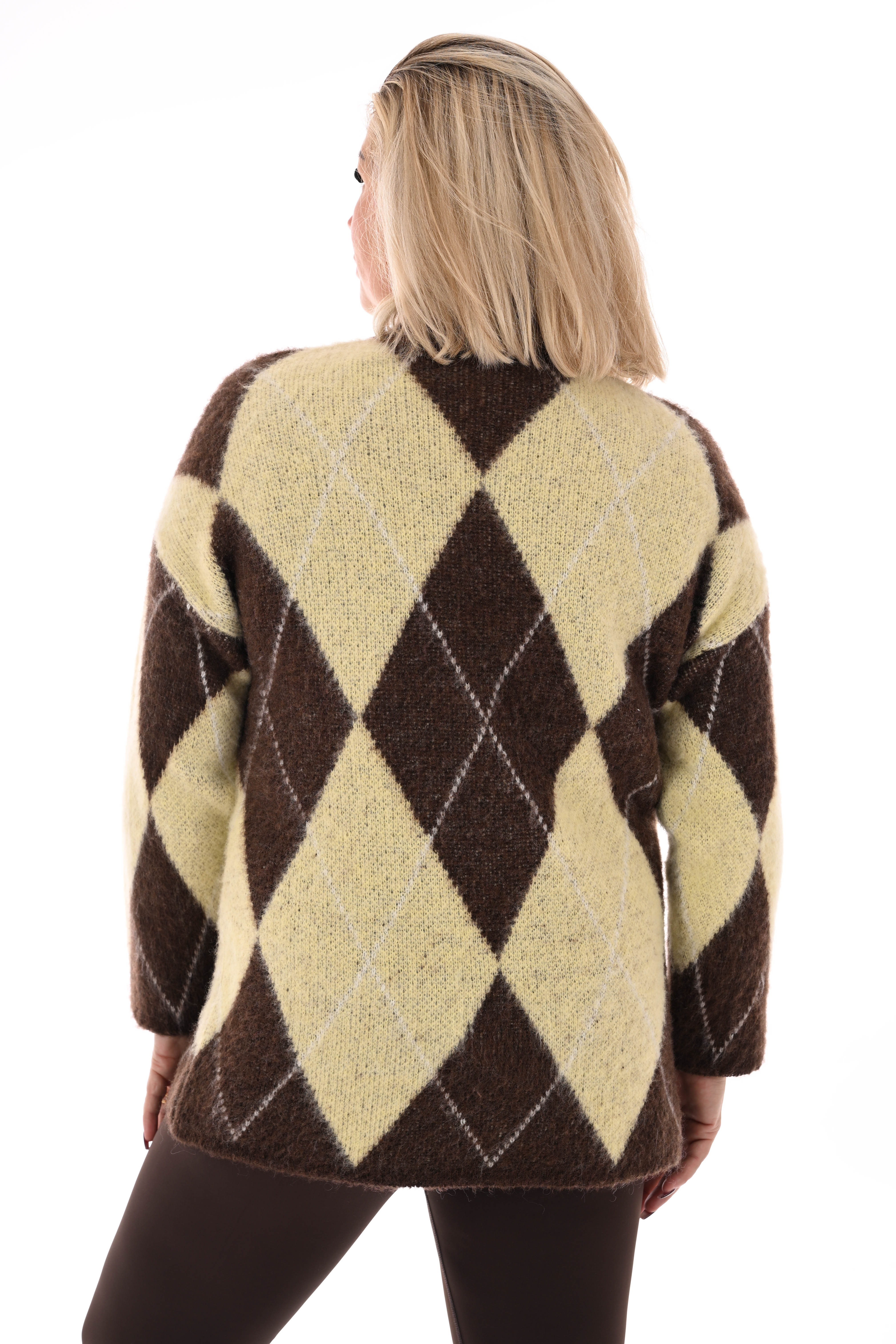 Trui ruit ronde hals geel