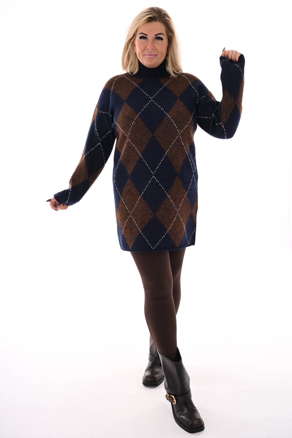 Gebreide jurk patroon marineblauw