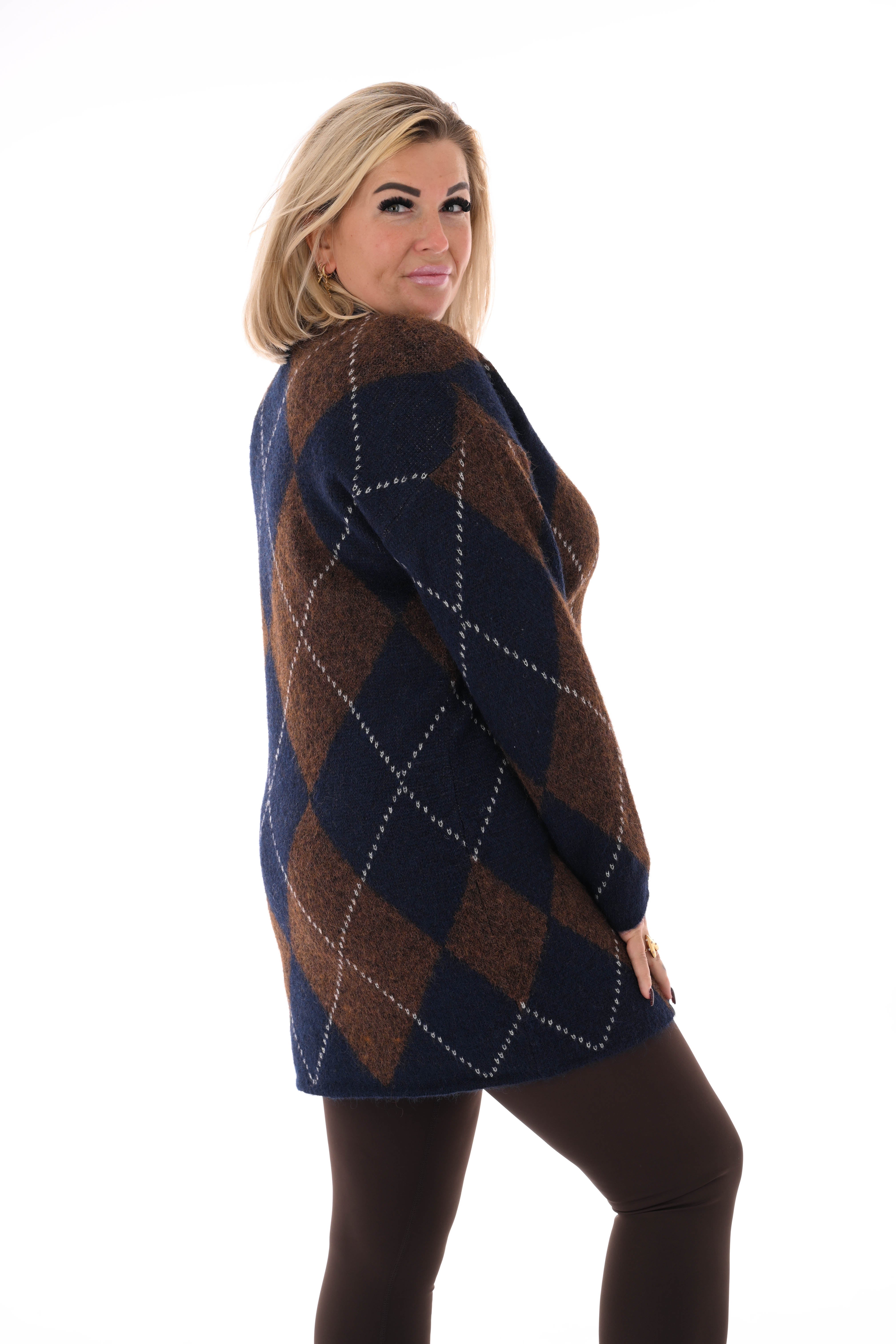 Gebreide jurk patroon marineblauw