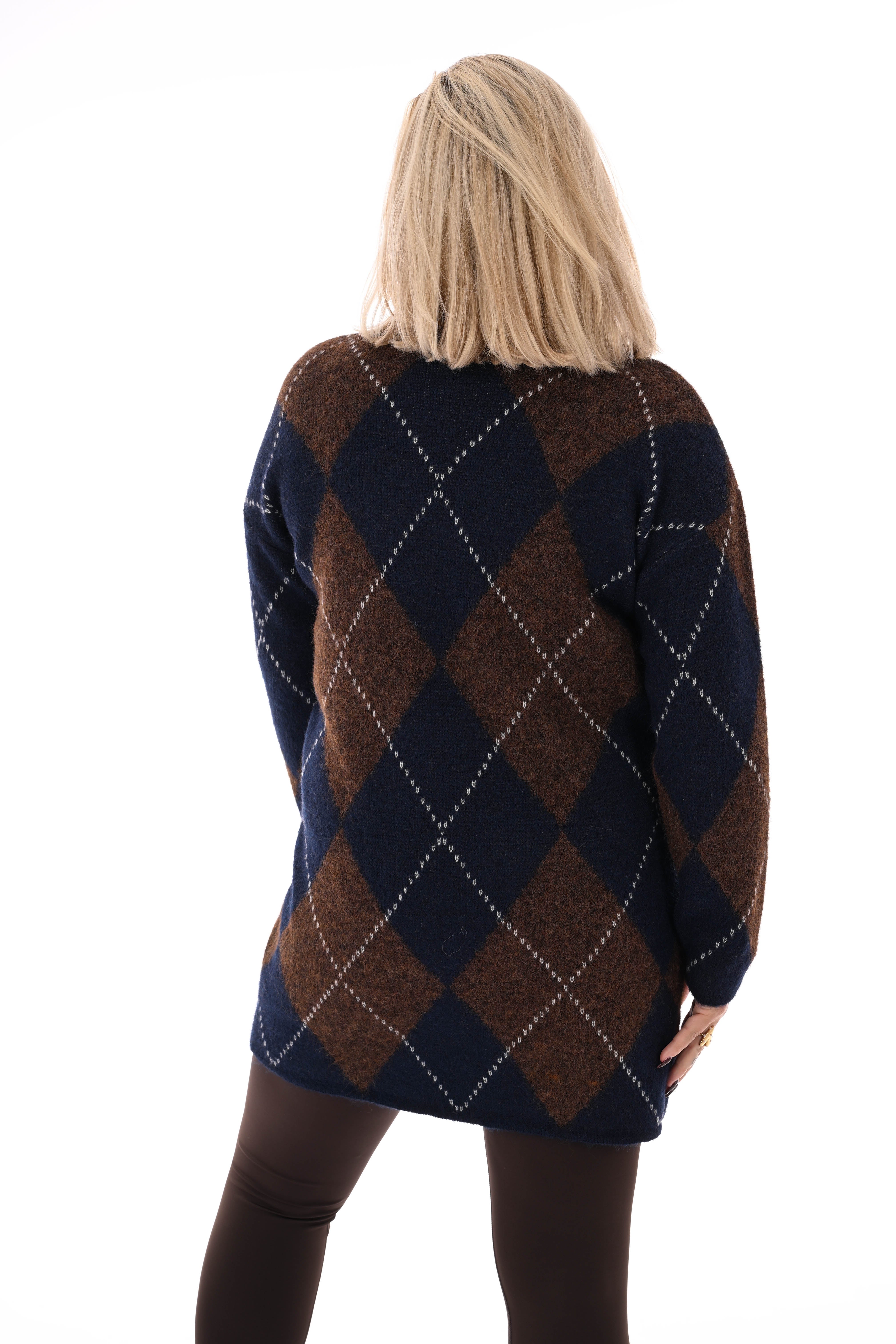 Gebreide jurk patroon marineblauw