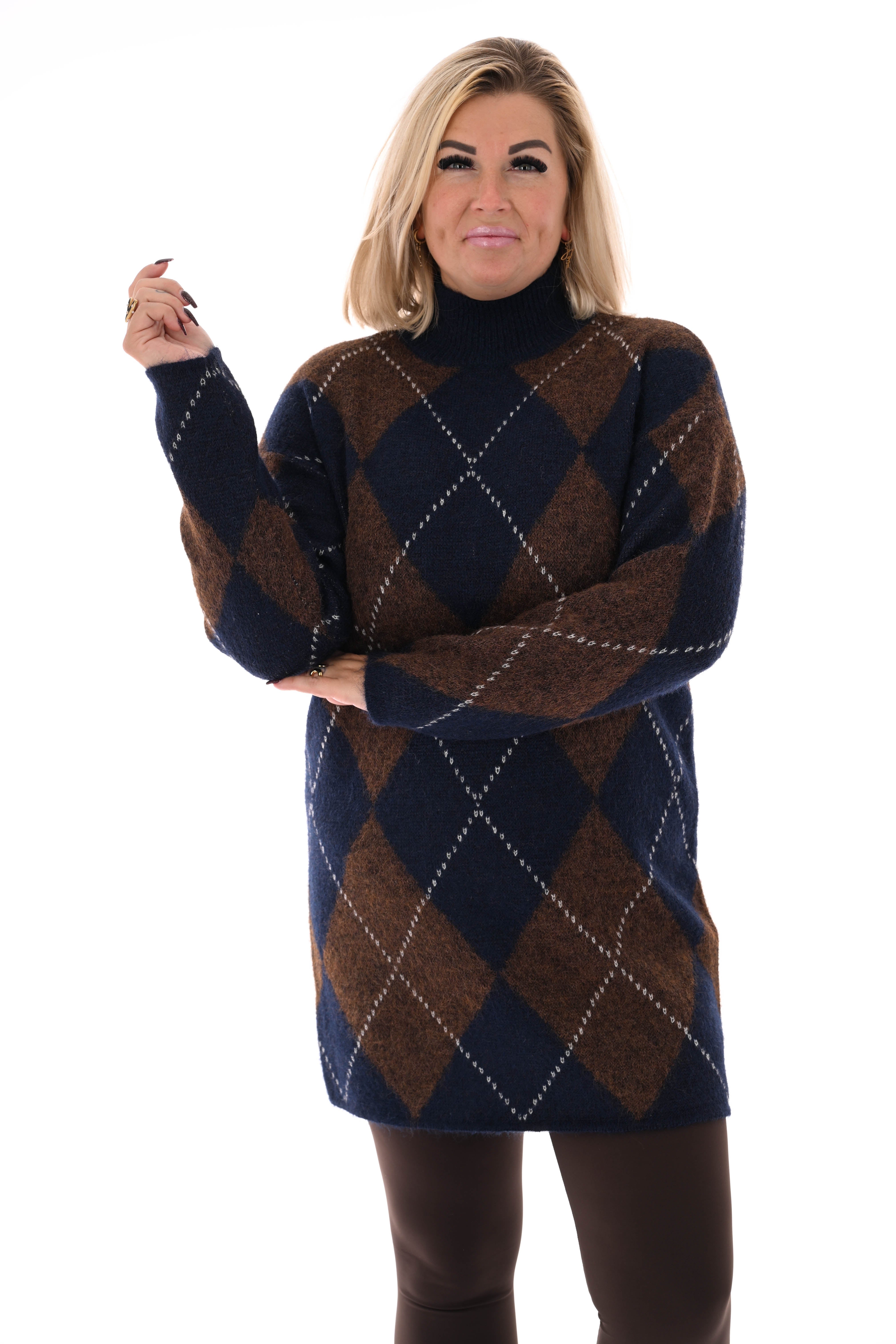 Gebreide jurk patroon marineblauw