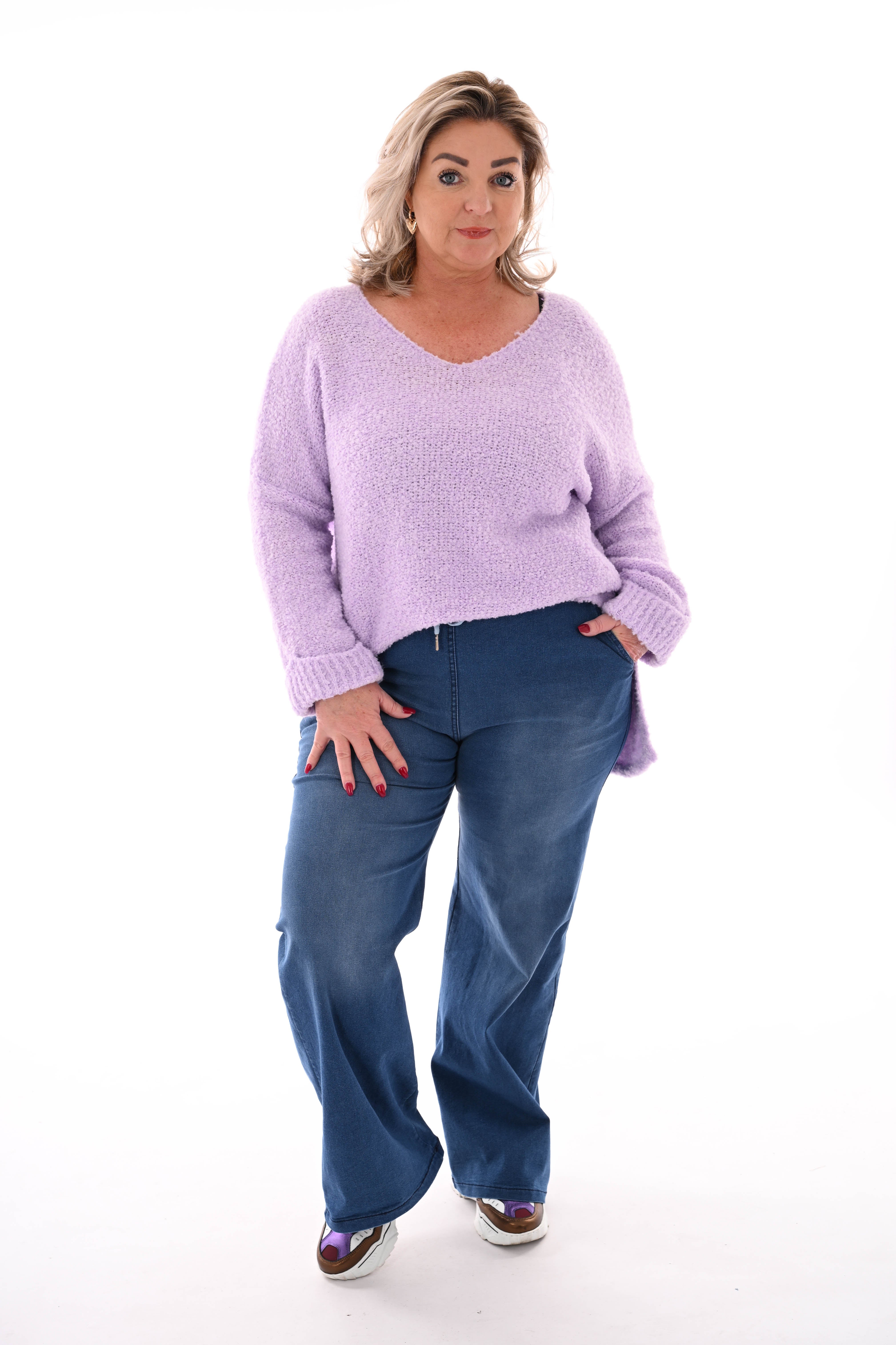 Boucle trui ronde hals lila