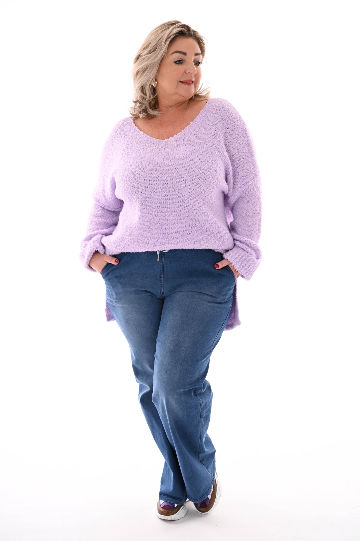 Jeans broek met elastieken tailleband donkerblauw