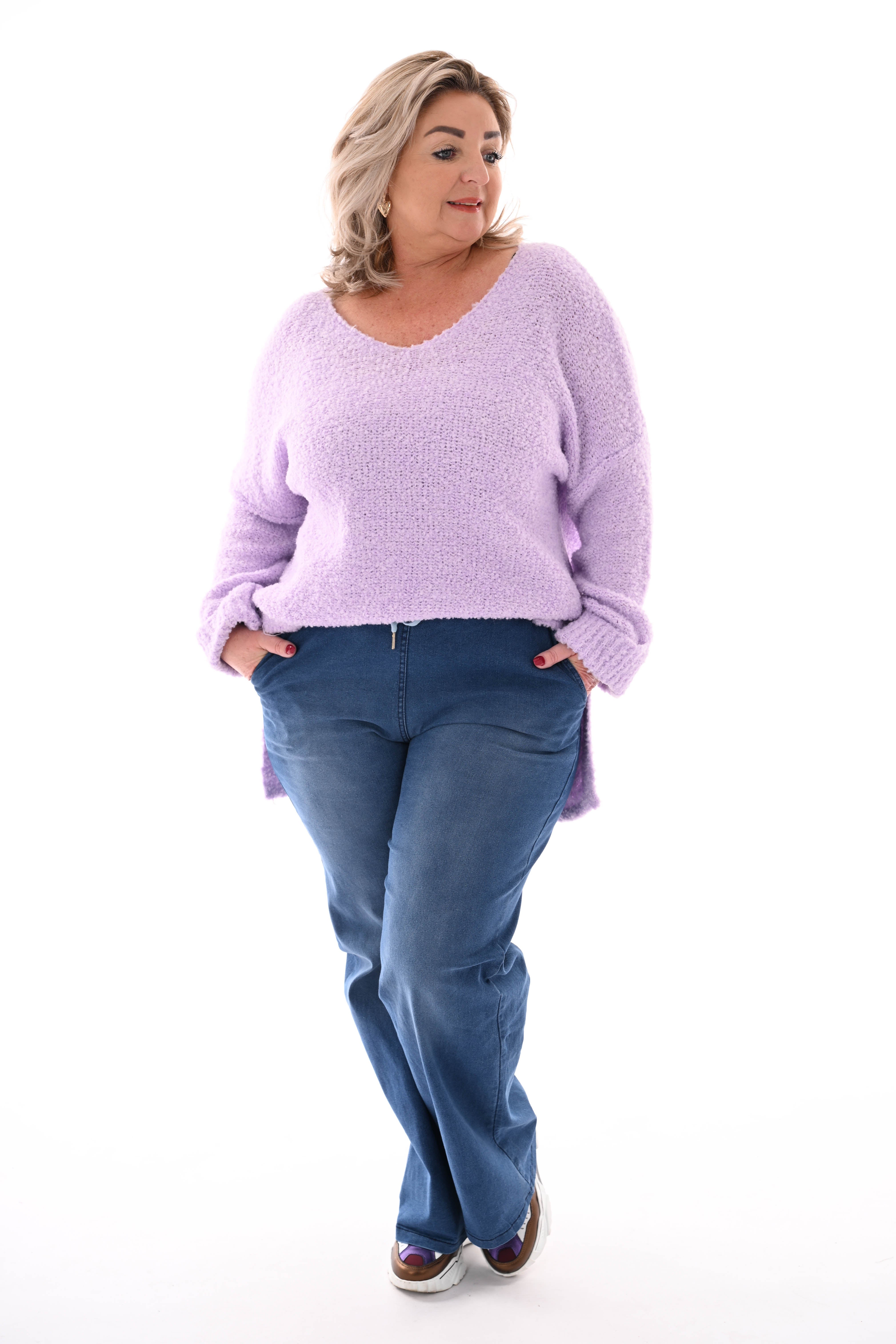 Jeans broek met elastieken tailleband donkerblauw