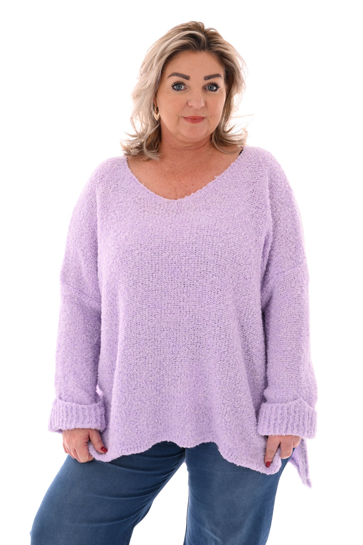 Boucle trui ronde hals lila