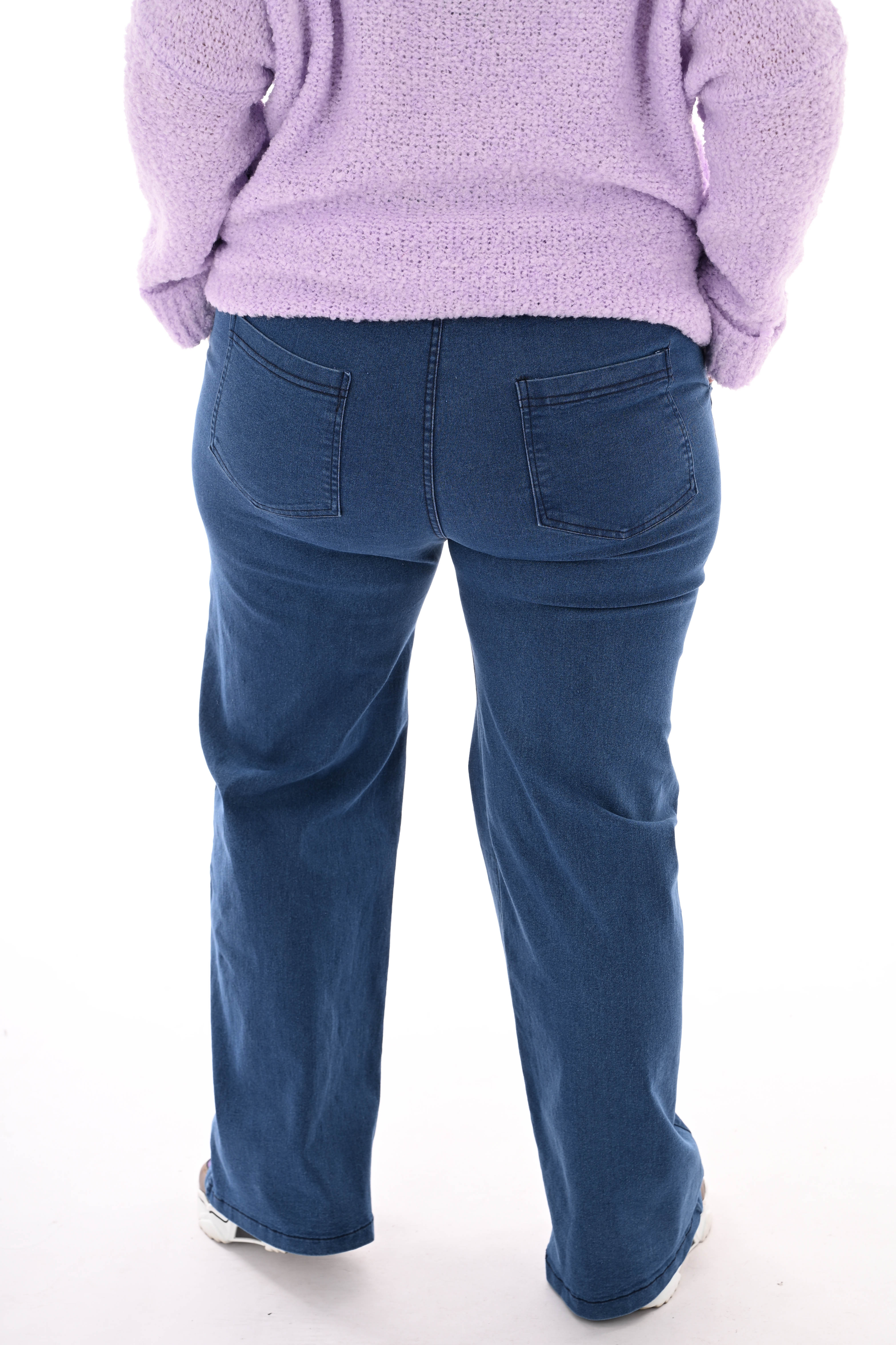 Jeans broek met elastieken tailleband donkerblauw