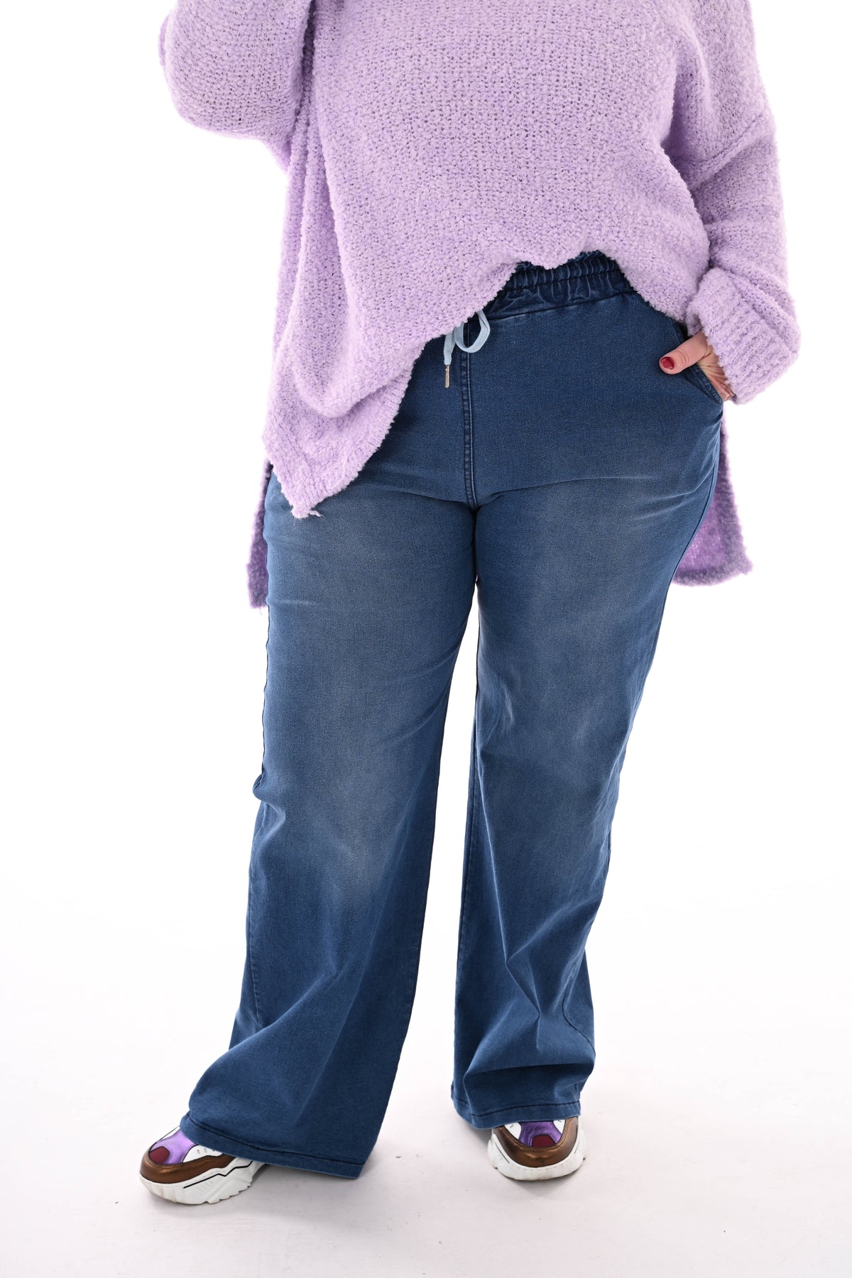 Jeans broek met elastieken tailleband donkerblauw