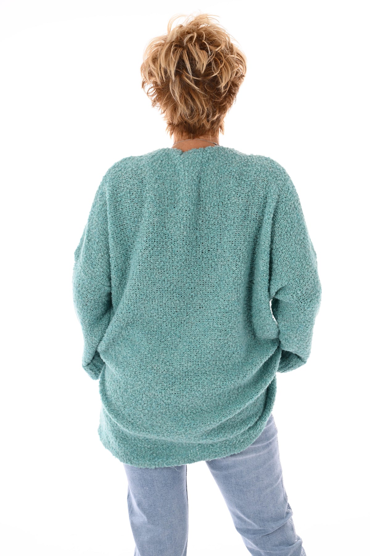 Boucle trui ronde hals turquoise