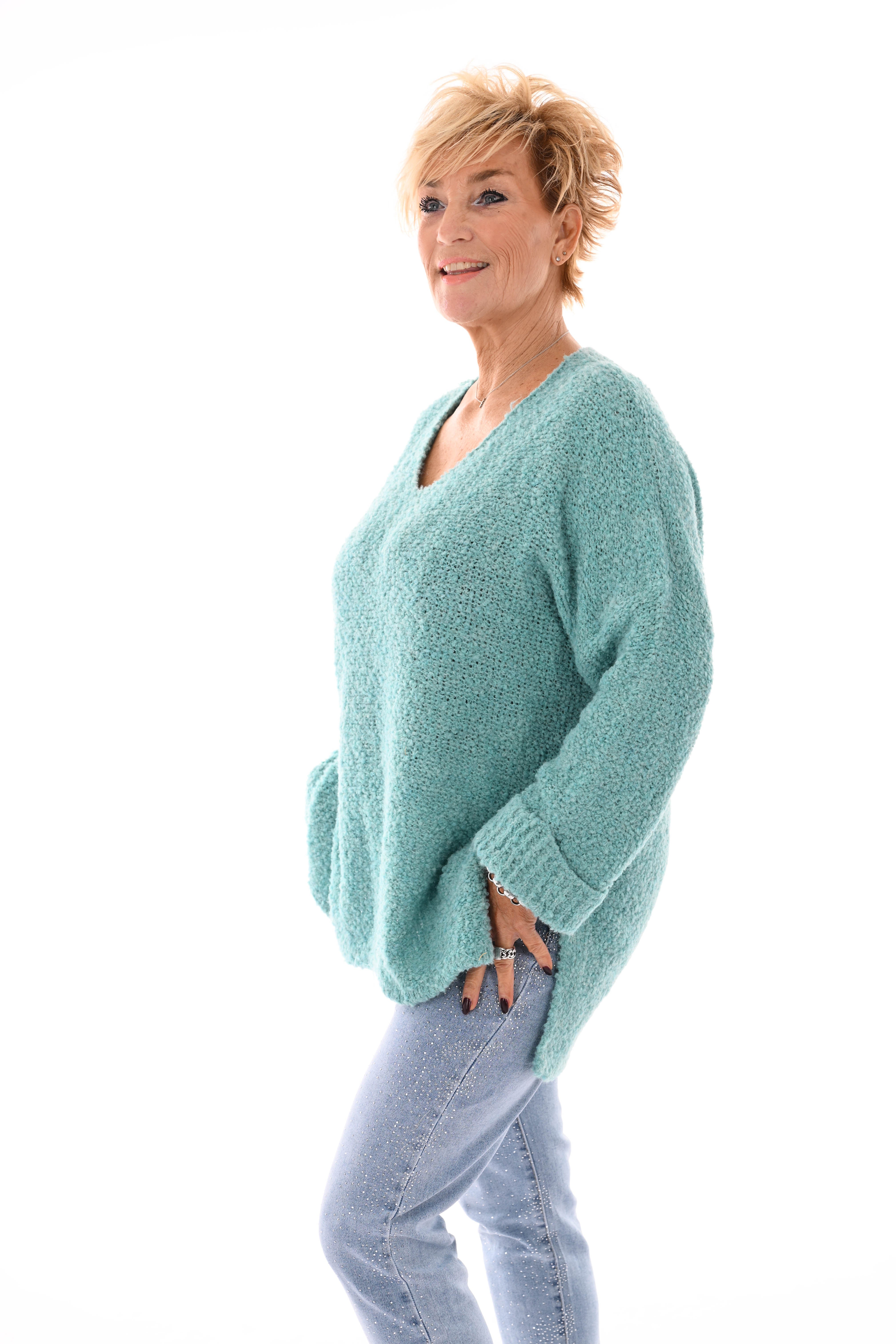 Boucle trui ronde hals turquoise