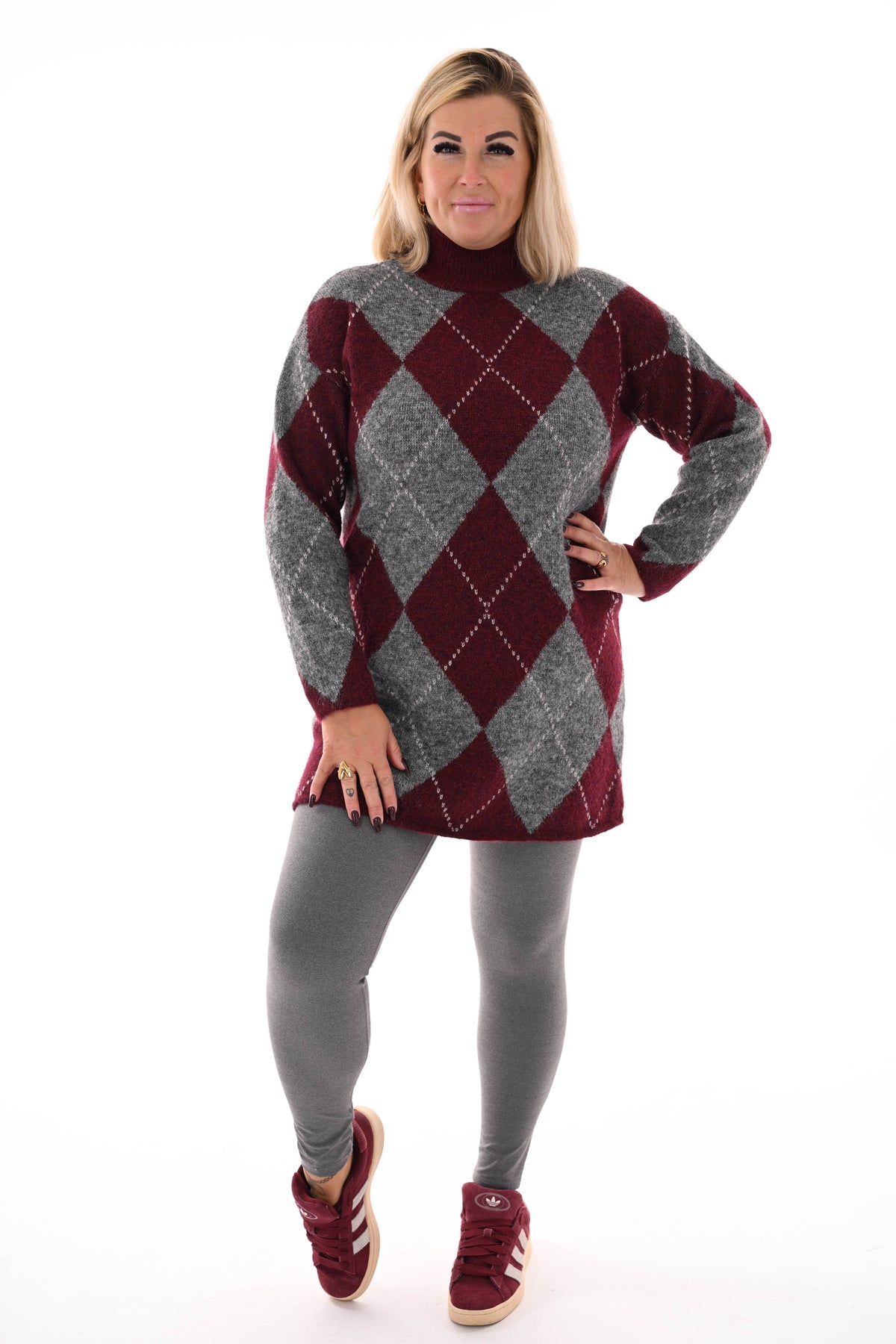 Gebreide jurk patroon bordeaux