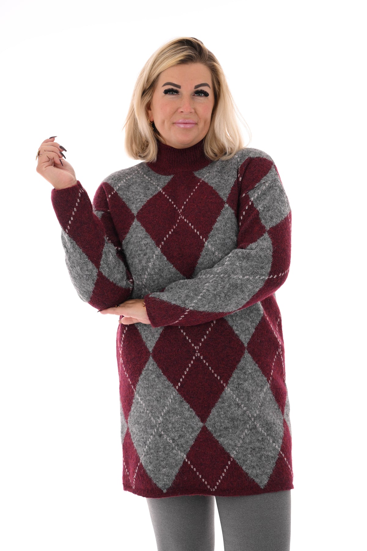 Gebreide jurk patroon bordeaux